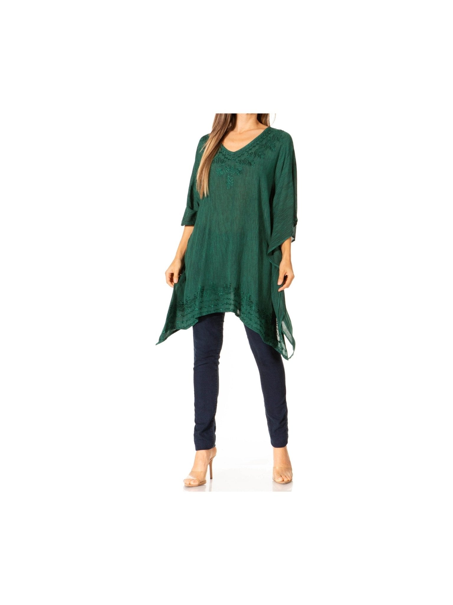 Sakkas Wren Lightweight Circle Poncho Top Blouse With Detailed Embroidery - Courbe et Compagnie