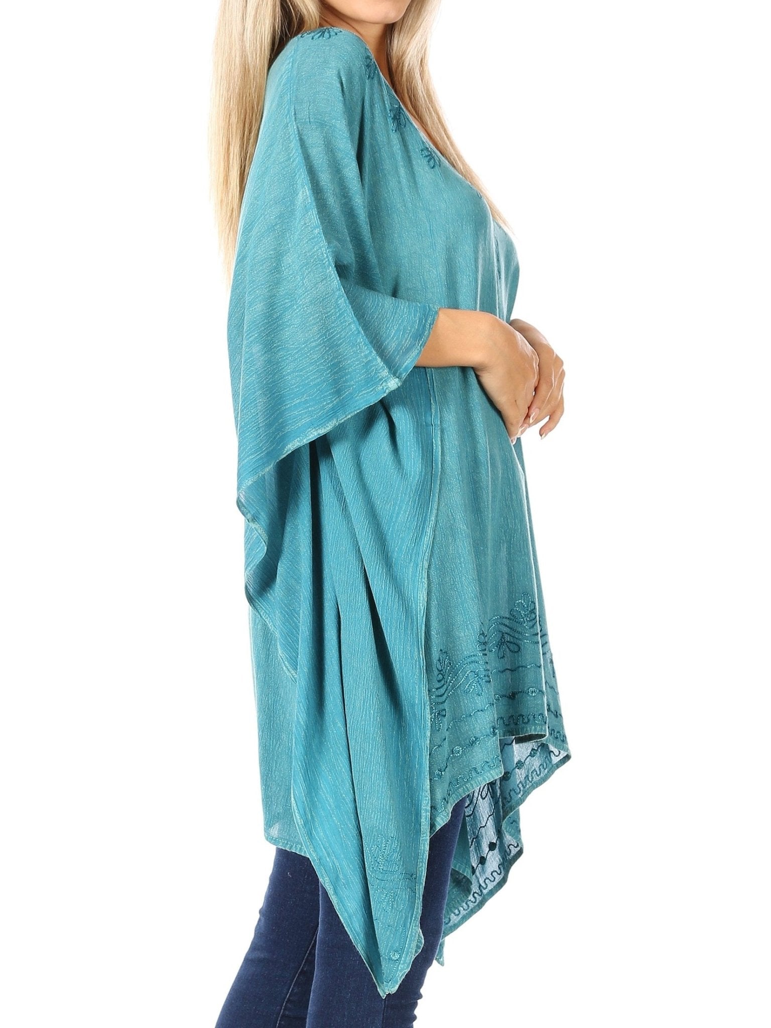 Sakkas Wren Lightweight Circle Poncho Top Blouse With Detailed Embroidery - Courbe et Compagnie