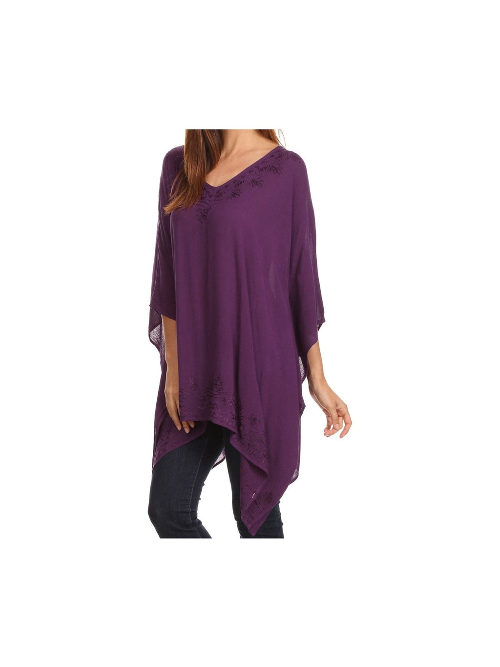 Sakkas Wren Lightweight Circle Poncho Top Blouse With Detailed Embroidery - Courbe et Compagnie