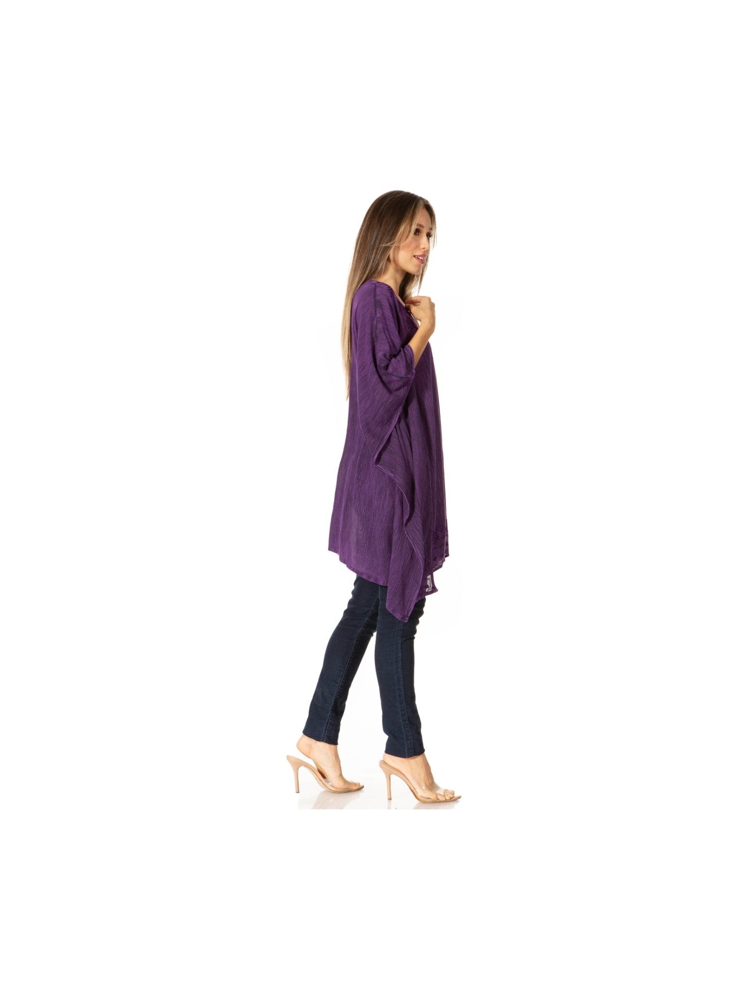 Sakkas Wren Lightweight Circle Poncho Top Blouse With Detailed Embroidery - Courbe et Compagnie