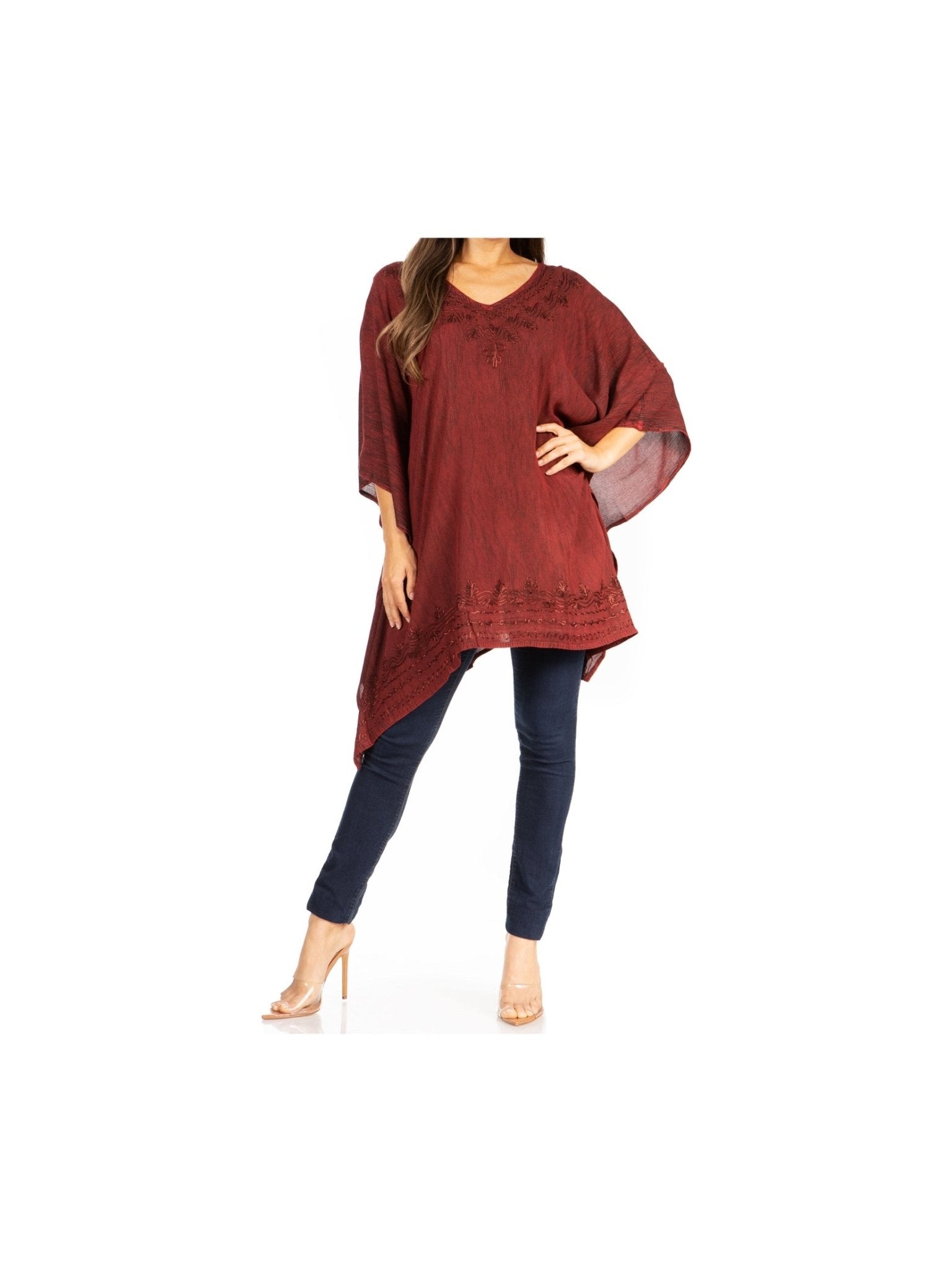 Sakkas Wren Lightweight Circle Poncho Top Blouse With Detailed Embroidery - Courbe et Compagnie