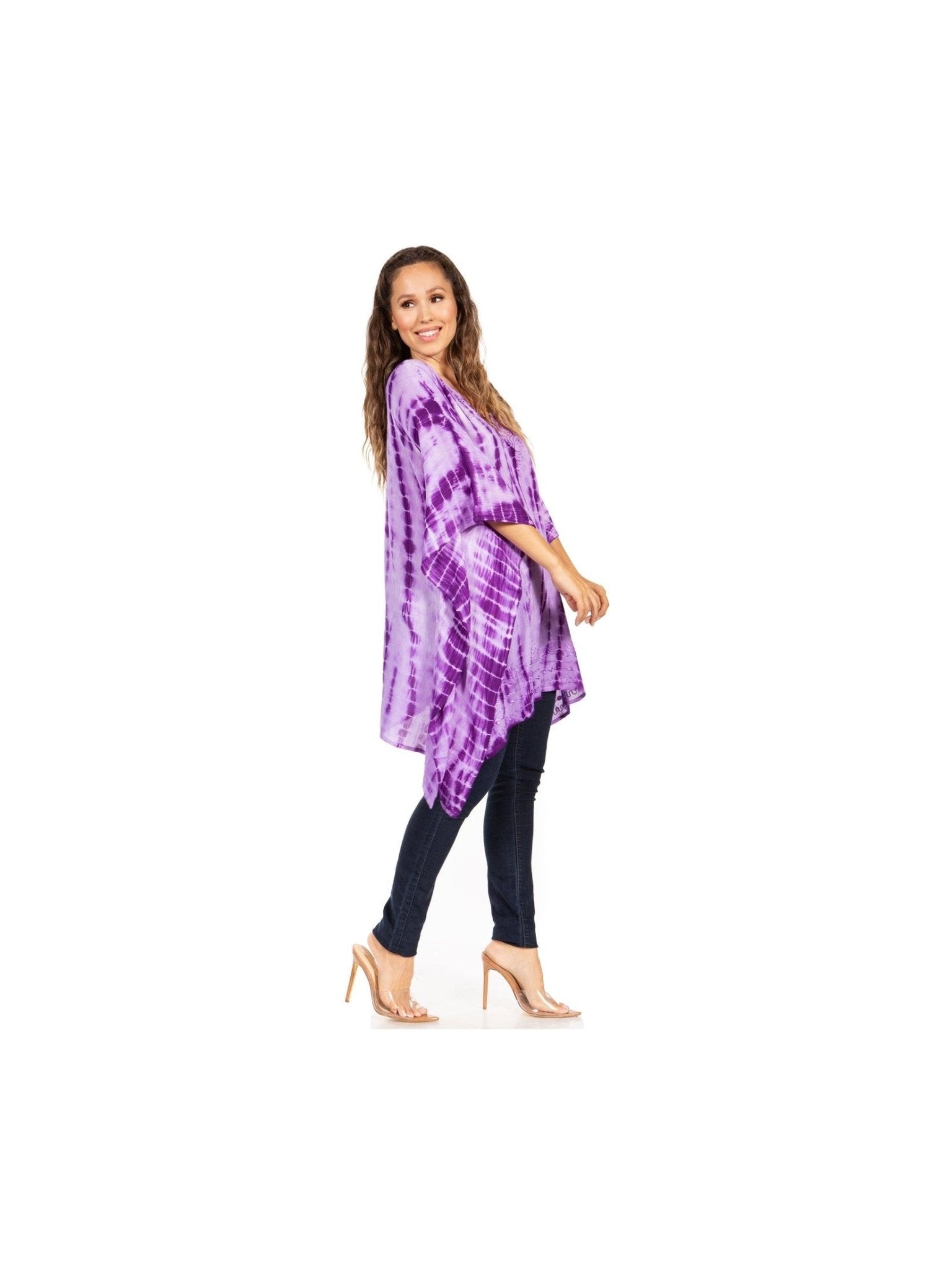 Sakkas Wren Lightweight Circle Poncho Top Blouse With Detailed Embroidery - Courbe et Compagnie