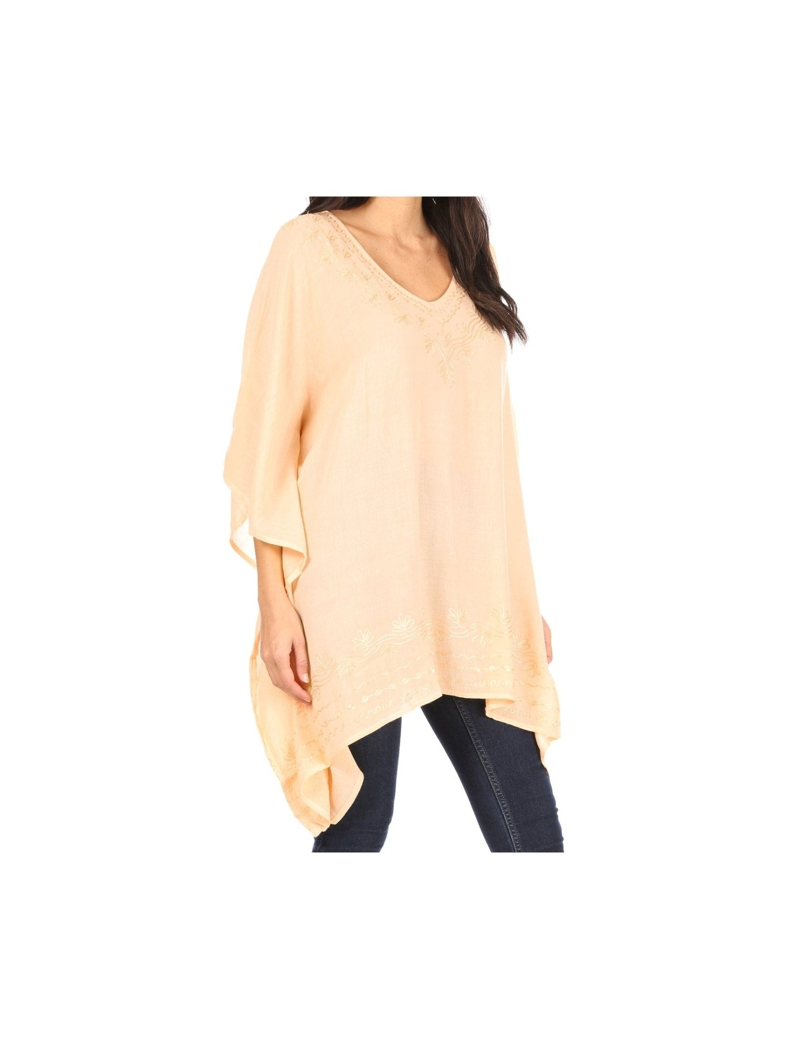 Sakkas Wren Lightweight Circle Poncho Top Blouse With Detailed Embroidery - Courbe et Compagnie