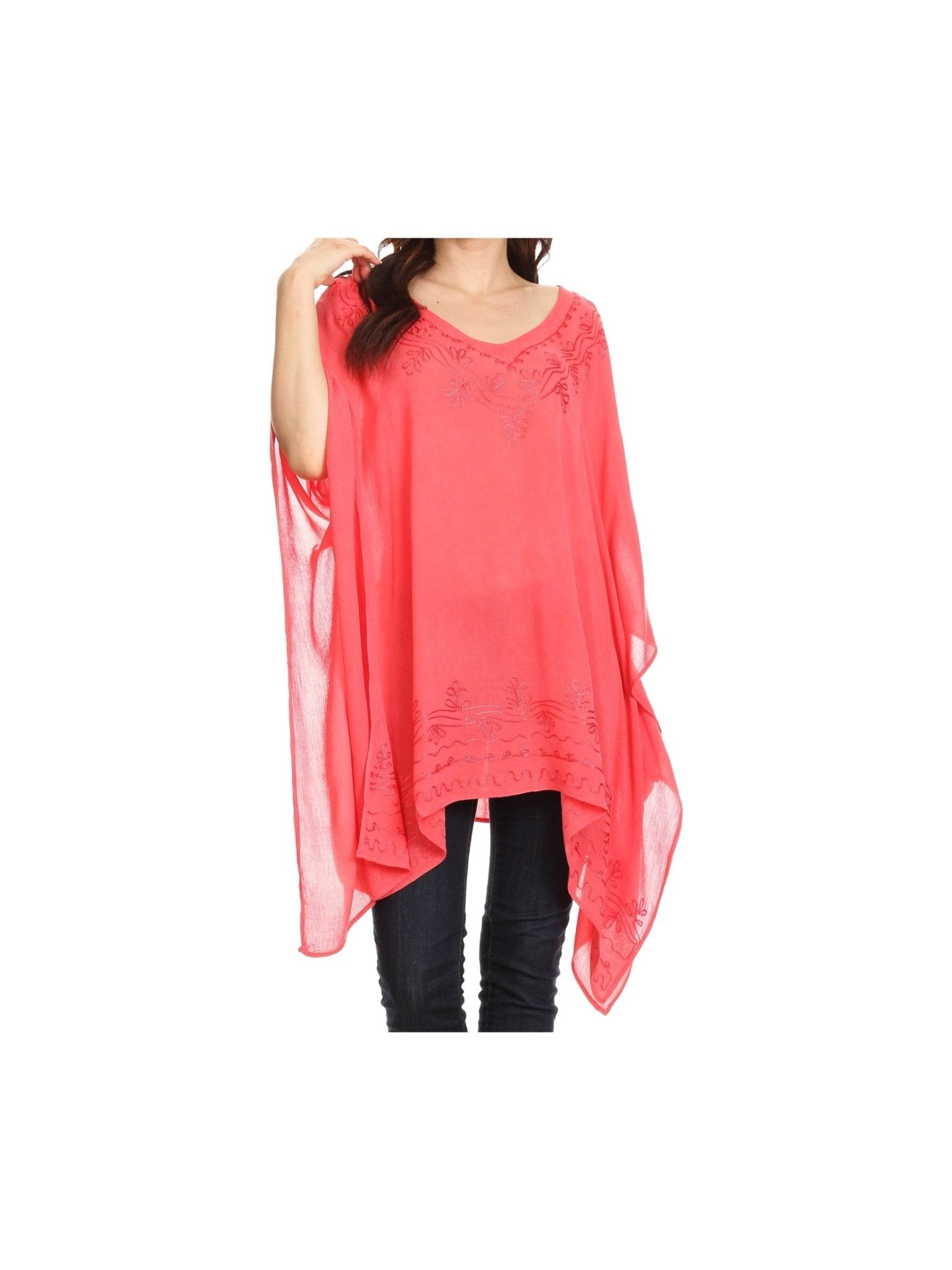 Sakkas Wren Lightweight Circle Poncho Top Blouse With Detailed Embroidery - Courbe et Compagnie