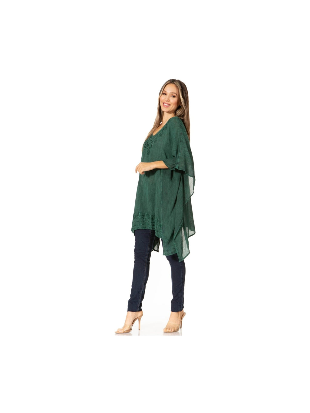Sakkas Wren Lightweight Circle Poncho Top Blouse With Detailed Embroidery - Courbe et Compagnie
