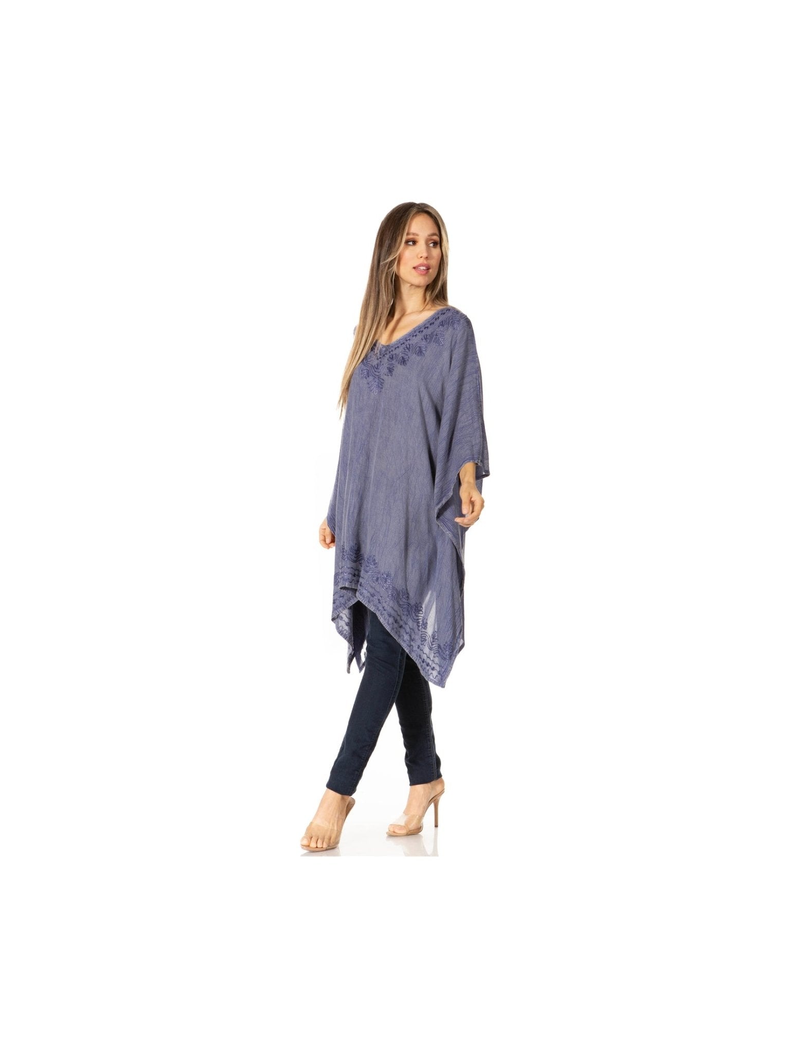 Sakkas Wren Lightweight Circle Poncho Top Blouse With Detailed Embroidery - Courbe et Compagnie