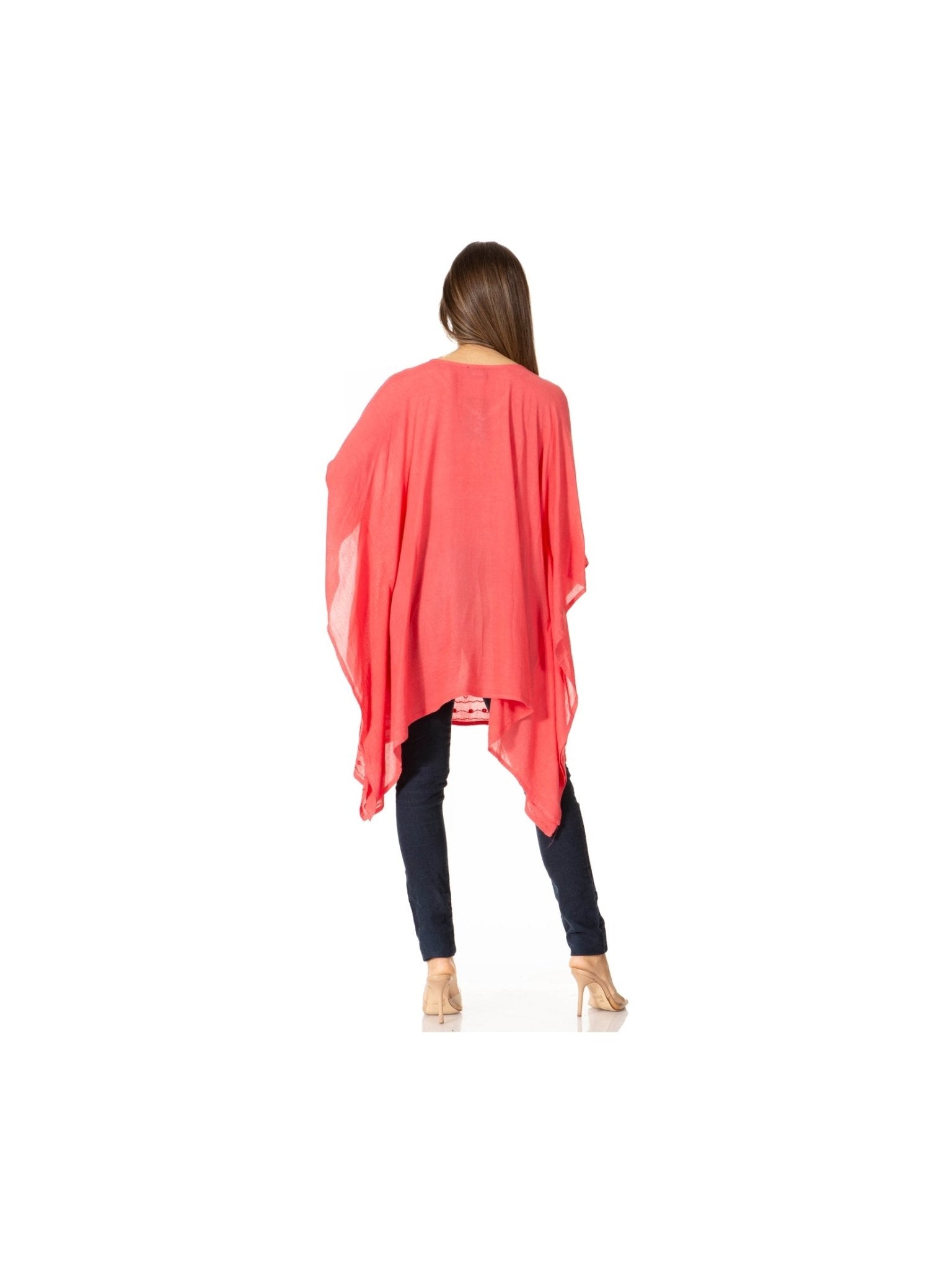 Sakkas Wren Lightweight Circle Poncho Top Blouse With Detailed Embroidery - Courbe et Compagnie