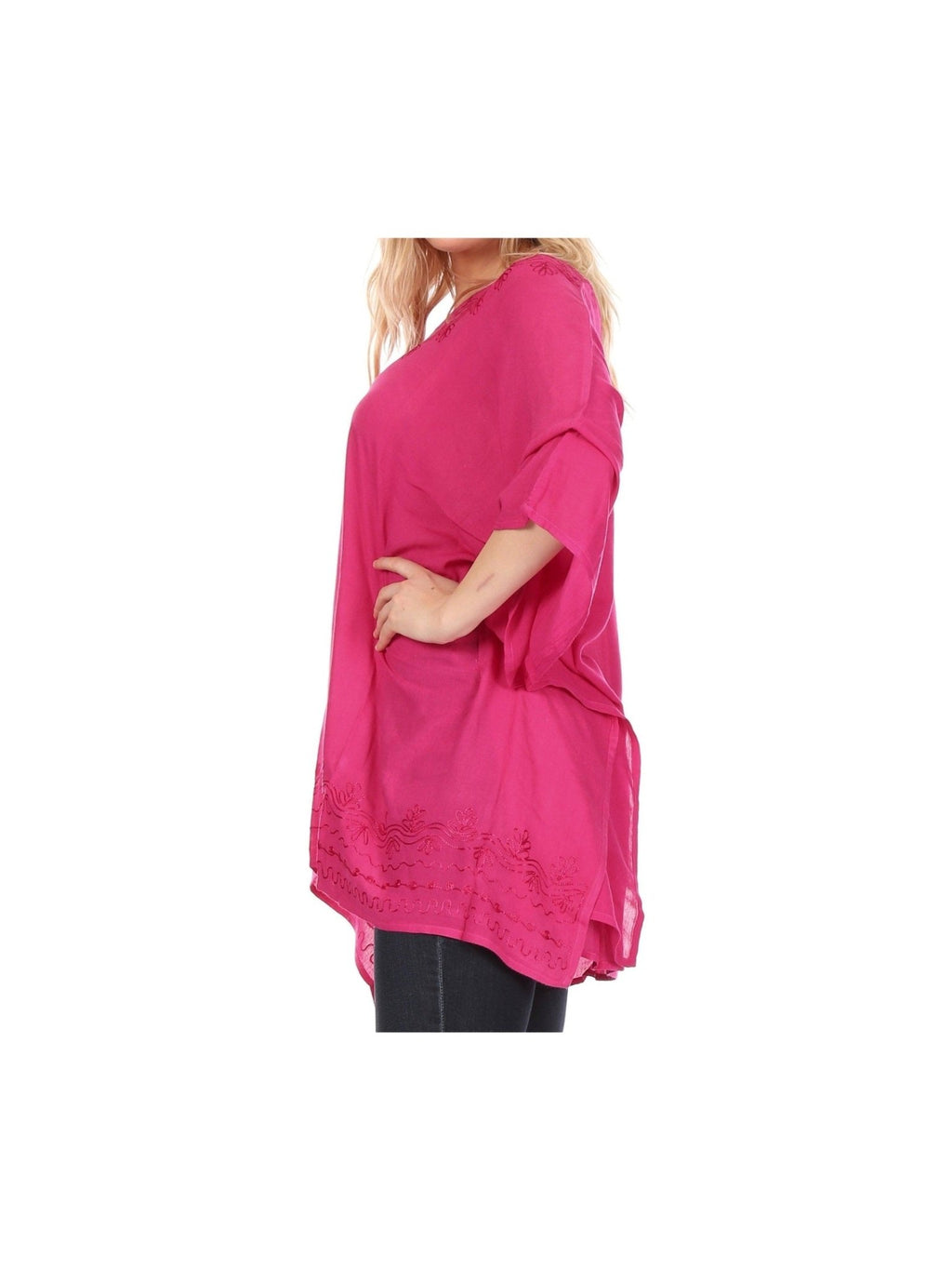 Sakkas Wren Lightweight Circle Poncho Top Blouse With Detailed Embroidery - Courbe et Compagnie