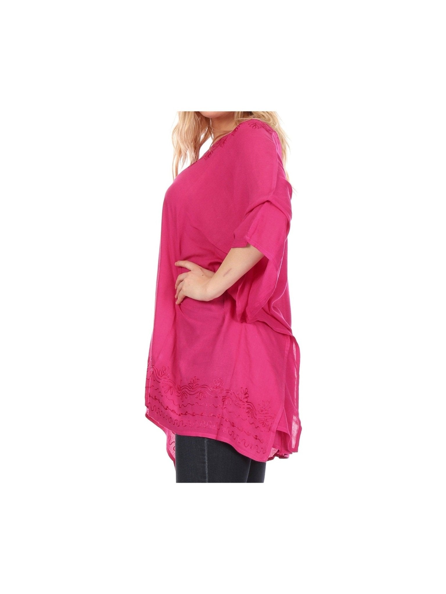 Sakkas Wren Lightweight Circle Poncho Top Blouse With Detailed Embroidery - Courbe et Compagnie
