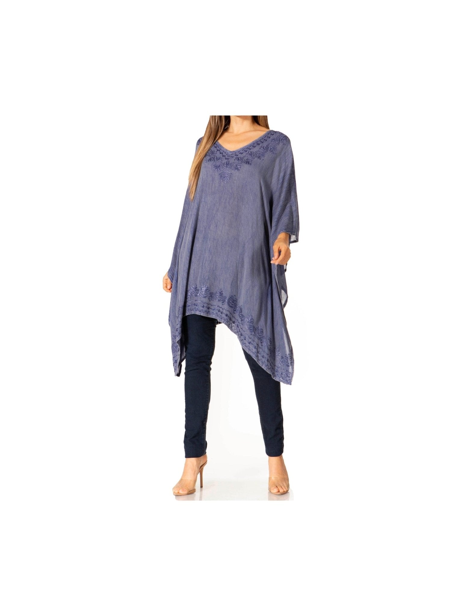 Sakkas Wren Lightweight Circle Poncho Top Blouse With Detailed Embroidery - Courbe et Compagnie