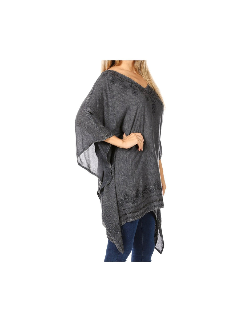 Sakkas Wren Lightweight Circle Poncho Top Blouse With Detailed Embroidery - Courbe et Compagnie