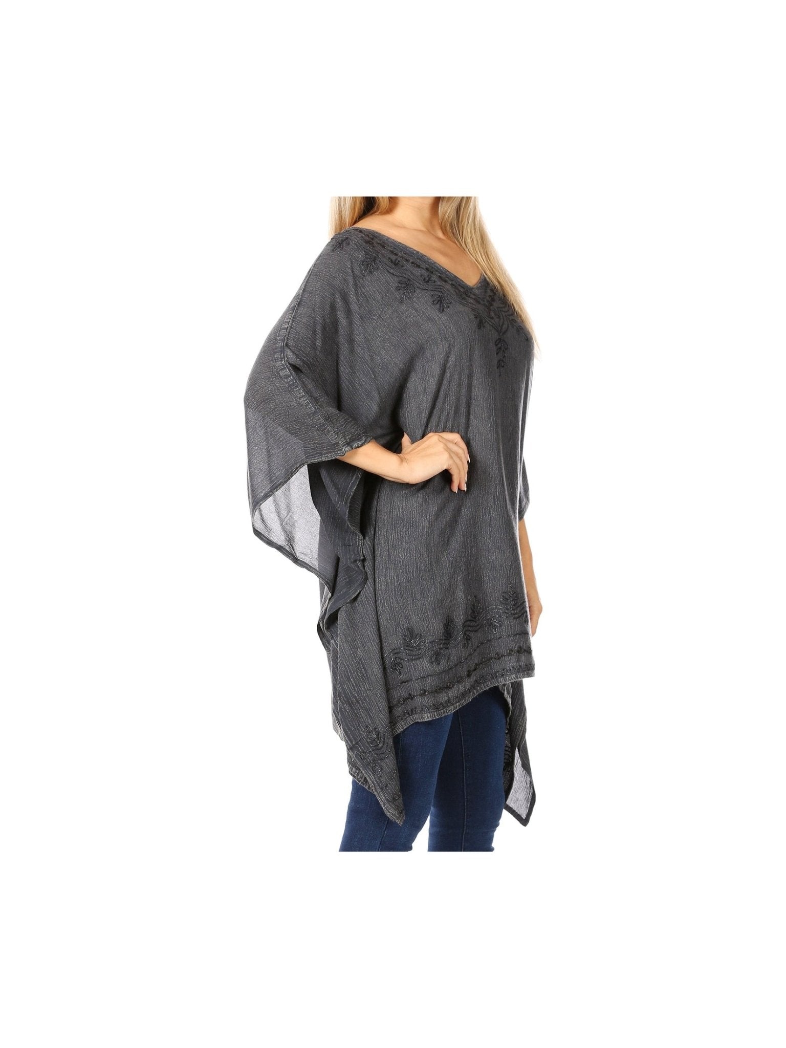 Sakkas Wren Lightweight Circle Poncho Top Blouse With Detailed Embroidery - Courbe et Compagnie