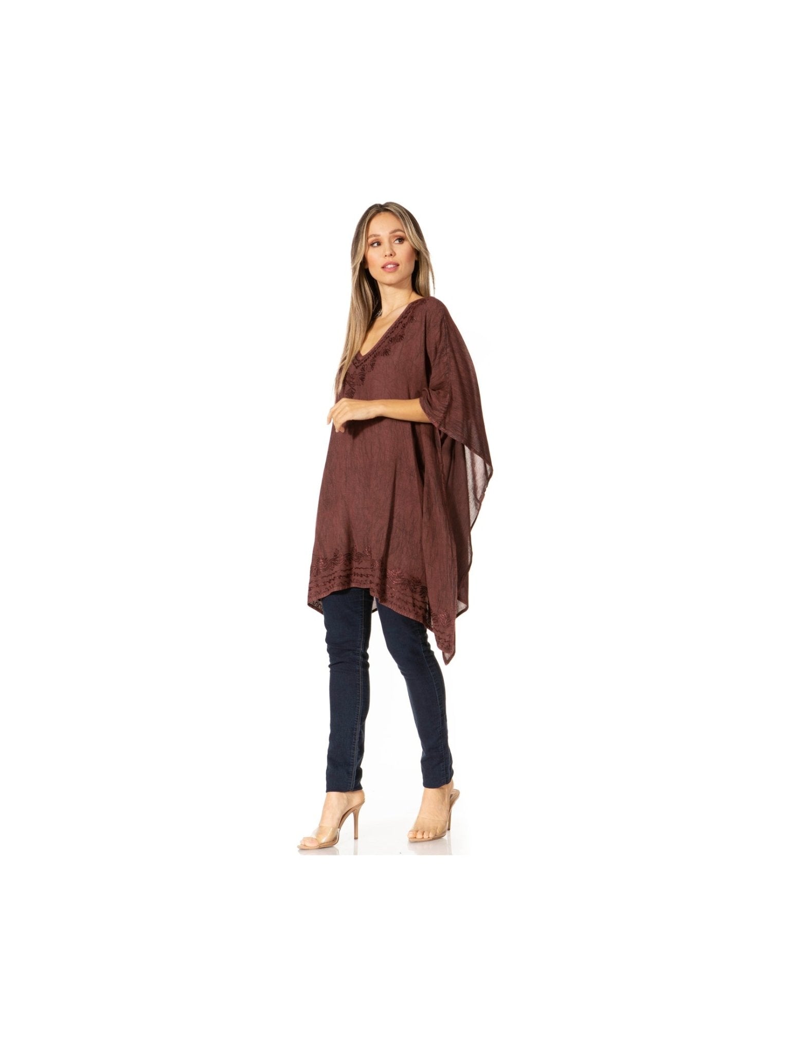 Sakkas Wren Lightweight Circle Poncho Top Blouse With Detailed Embroidery - Courbe et Compagnie