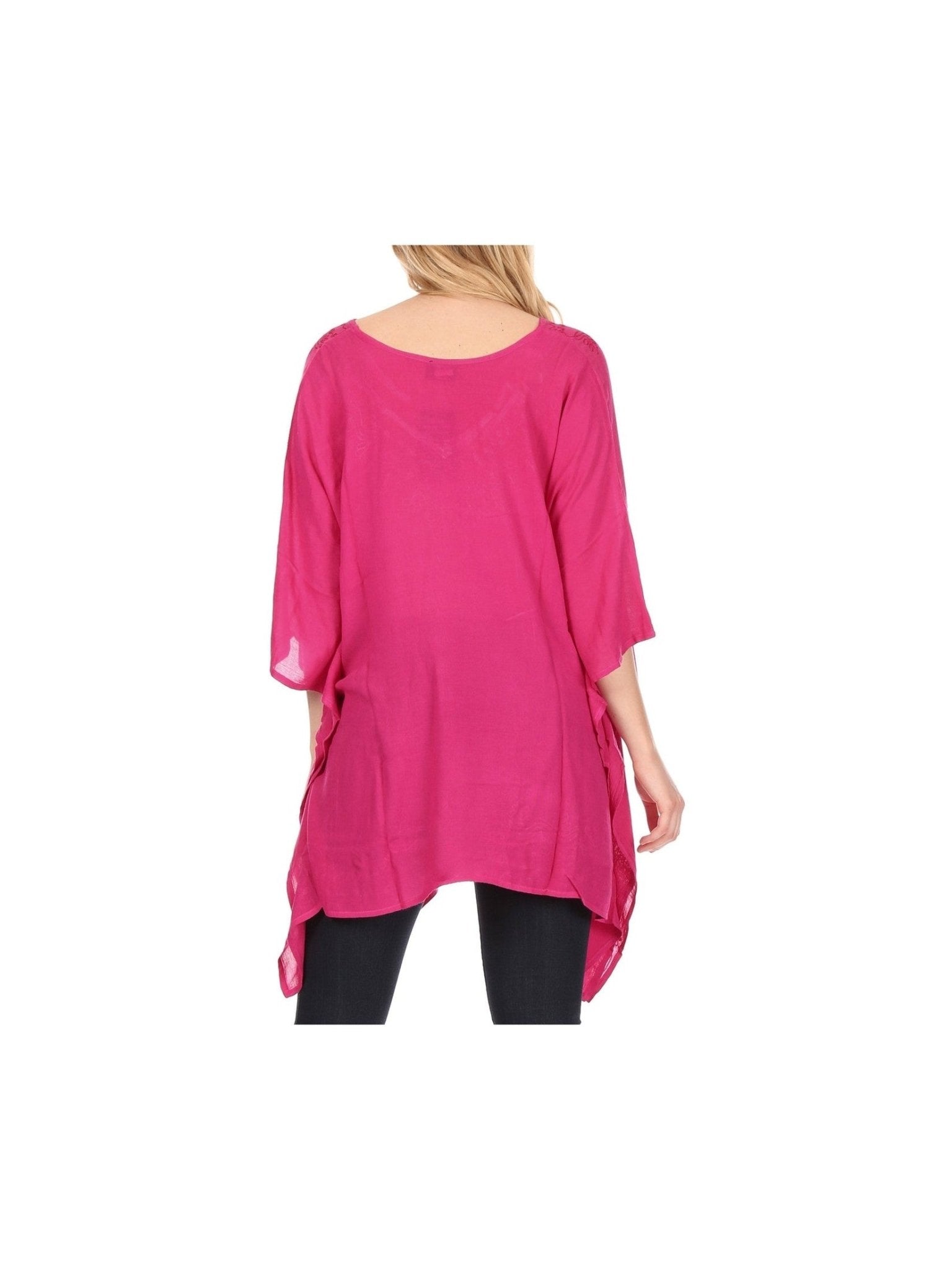 Sakkas Wren Lightweight Circle Poncho Top Blouse With Detailed Embroidery - Courbe et Compagnie