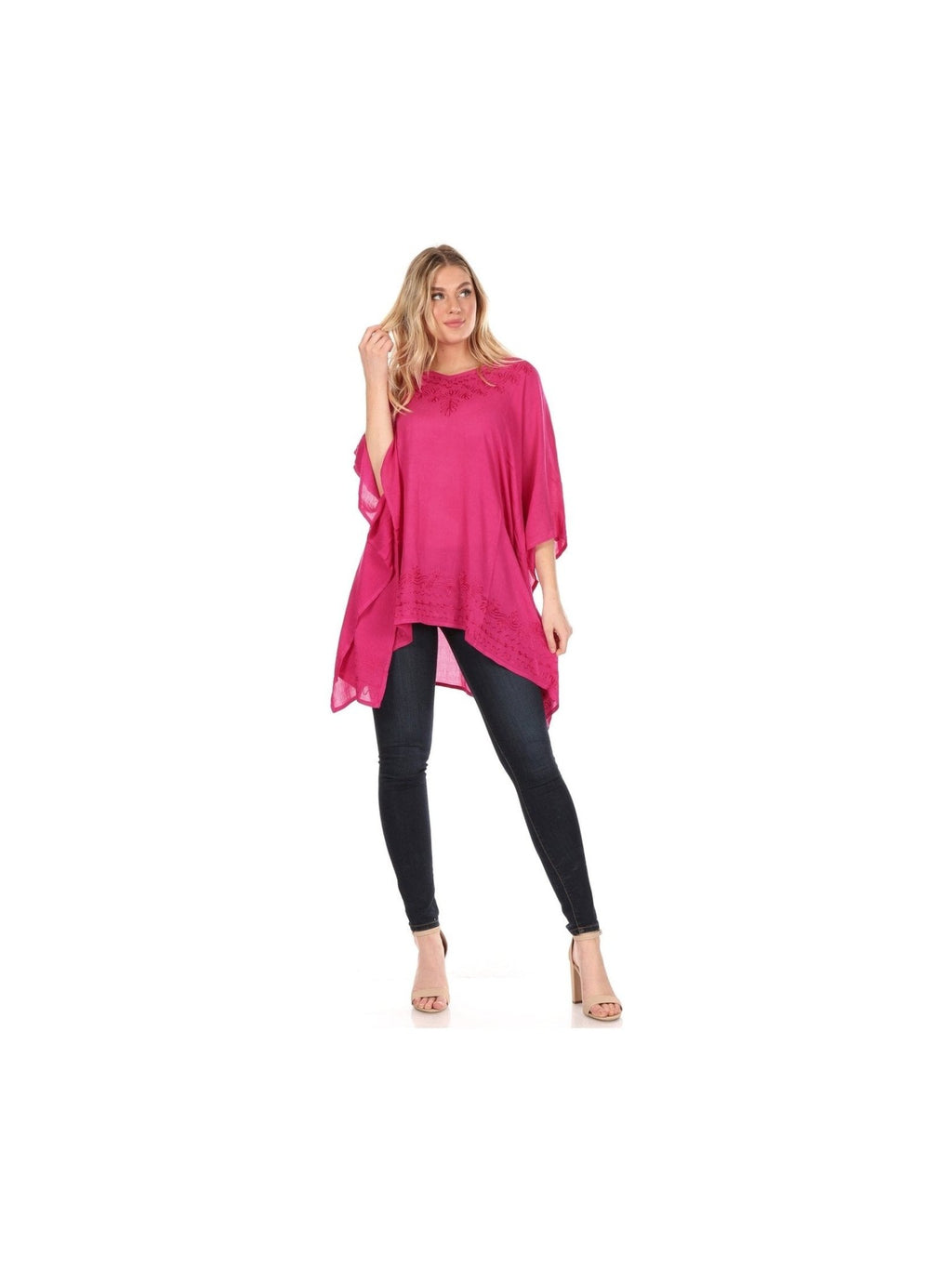 Sakkas Wren Lightweight Circle Poncho Top Blouse With Detailed Embroidery - Courbe et Compagnie