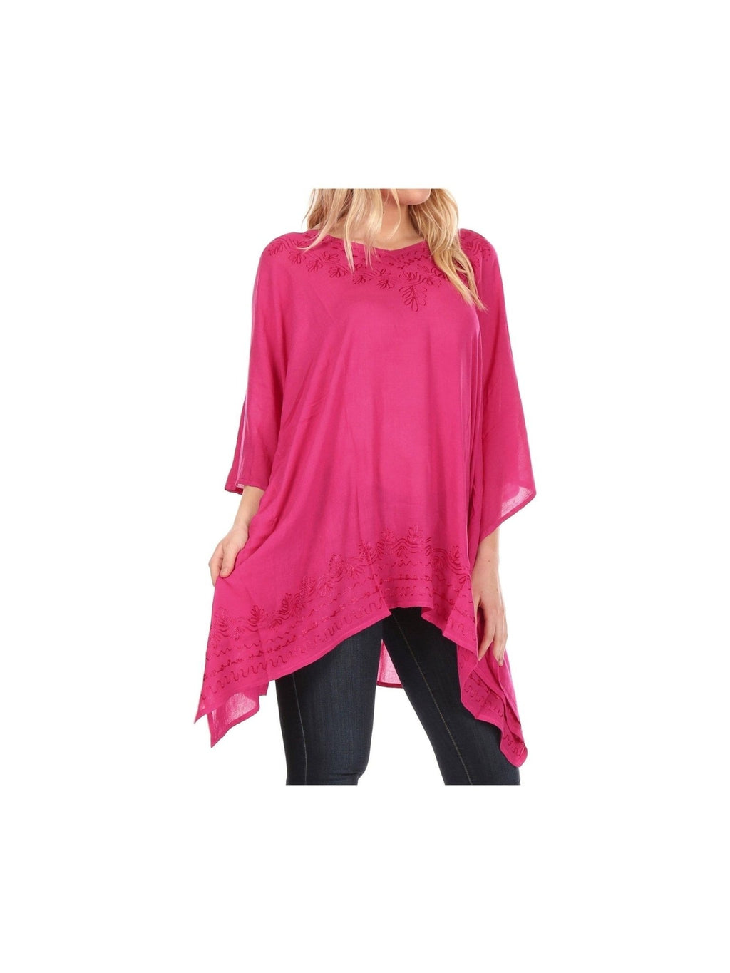 Sakkas Wren Lightweight Circle Poncho Top Blouse With Detailed Embroidery - Courbe et Compagnie