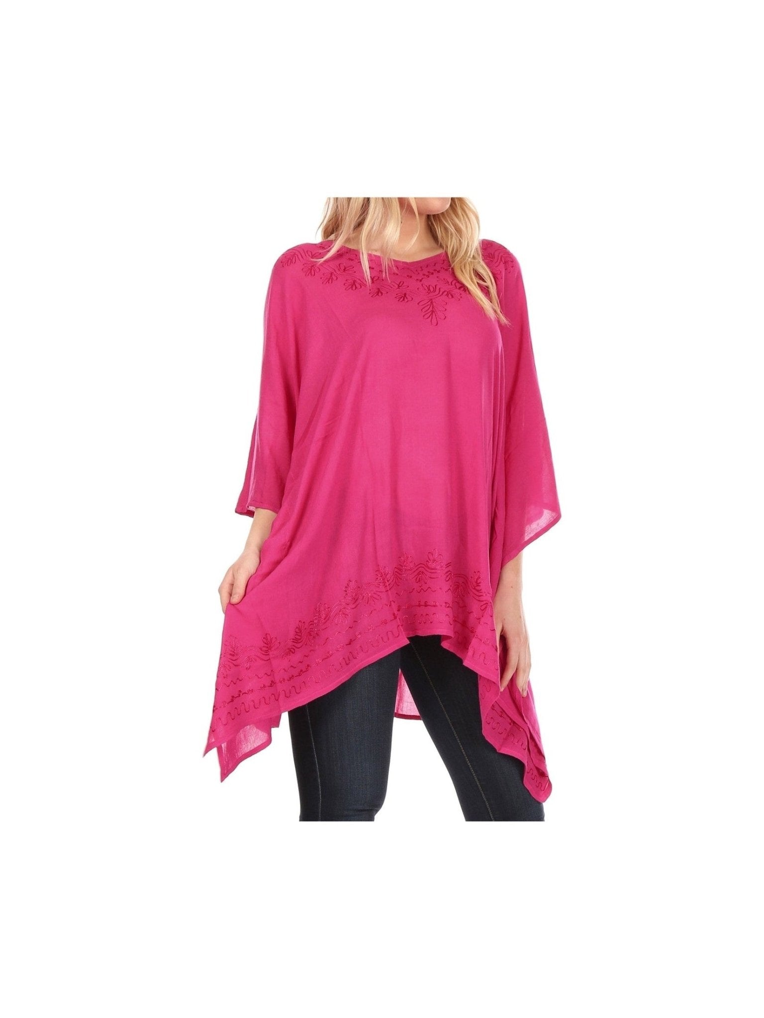 Sakkas Wren Lightweight Circle Poncho Top Blouse With Detailed Embroidery - Courbe et Compagnie