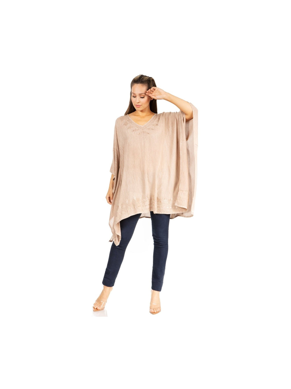 Sakkas Wren Lightweight Circle Poncho Top Blouse With Detailed Embroidery - Courbe et Compagnie