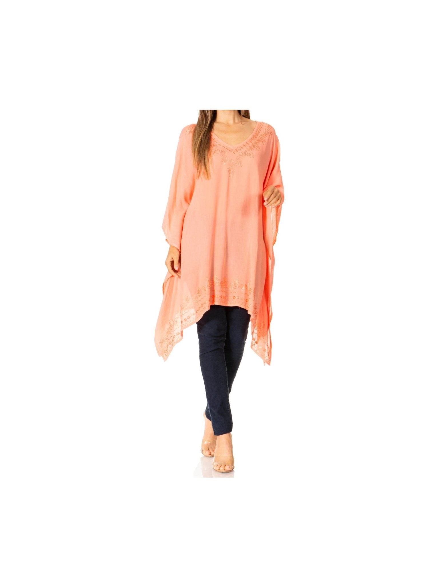 Sakkas Wren Lightweight Circle Poncho Top Blouse With Detailed Embroidery - Courbe et Compagnie