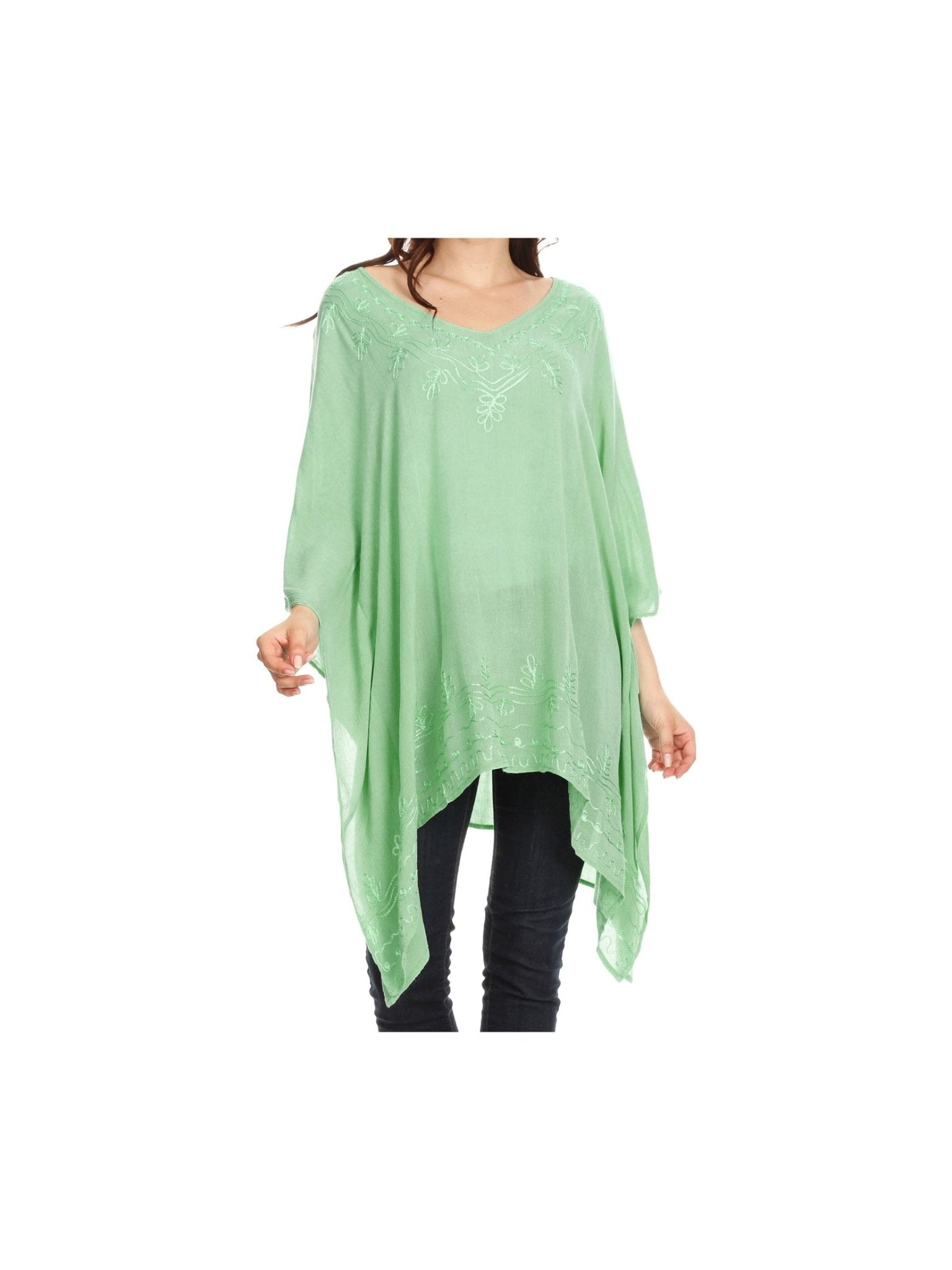 Sakkas Wren Lightweight Circle Poncho Top Blouse With Detailed Embroidery - Courbe et Compagnie