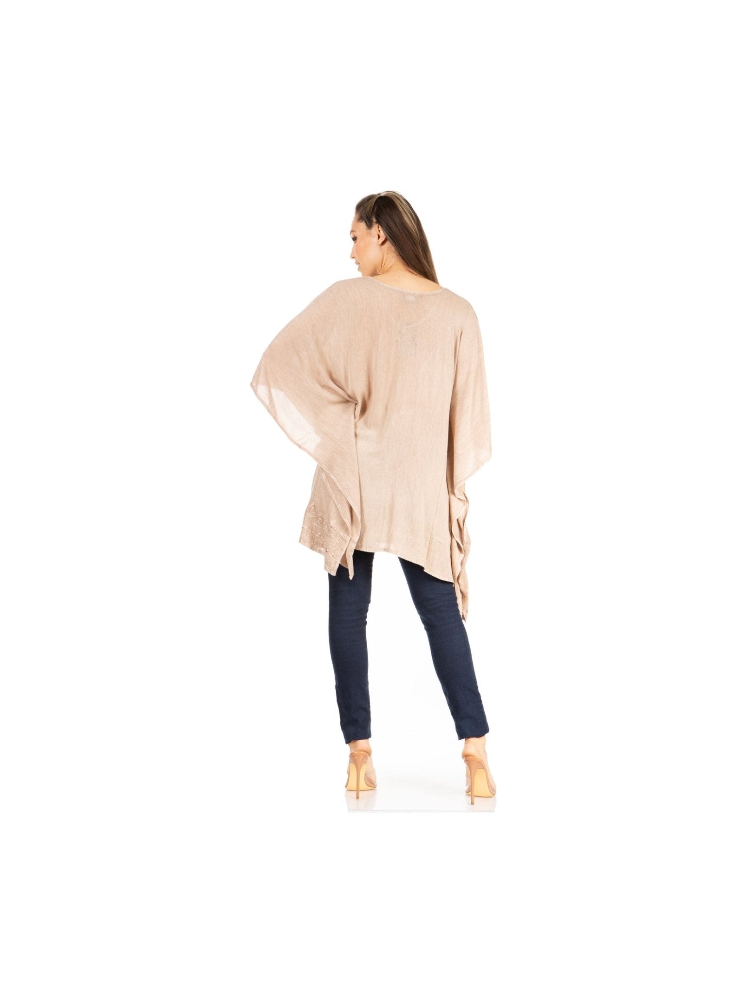 Sakkas Wren Lightweight Circle Poncho Top Blouse With Detailed Embroidery - Courbe et Compagnie