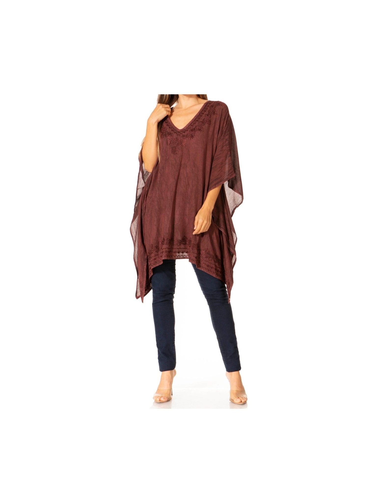 Sakkas Wren Lightweight Circle Poncho Top Blouse With Detailed Embroidery - Courbe et Compagnie