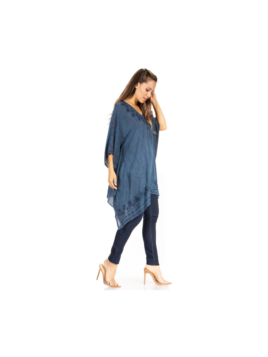 Sakkas Wren Lightweight Circle Poncho Top Blouse With Detailed Embroidery - Courbe et Compagnie