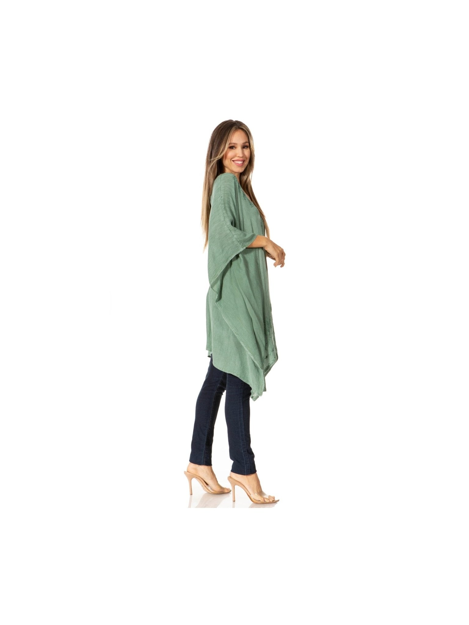 Sakkas Wren Lightweight Circle Poncho Top Blouse With Detailed Embroidery - Courbe et Compagnie