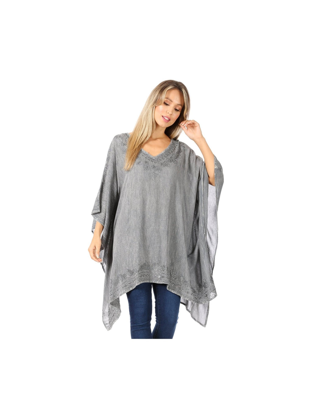 Sakkas Wren Lightweight Circle Poncho Top Blouse With Detailed Embroidery - Courbe et Compagnie