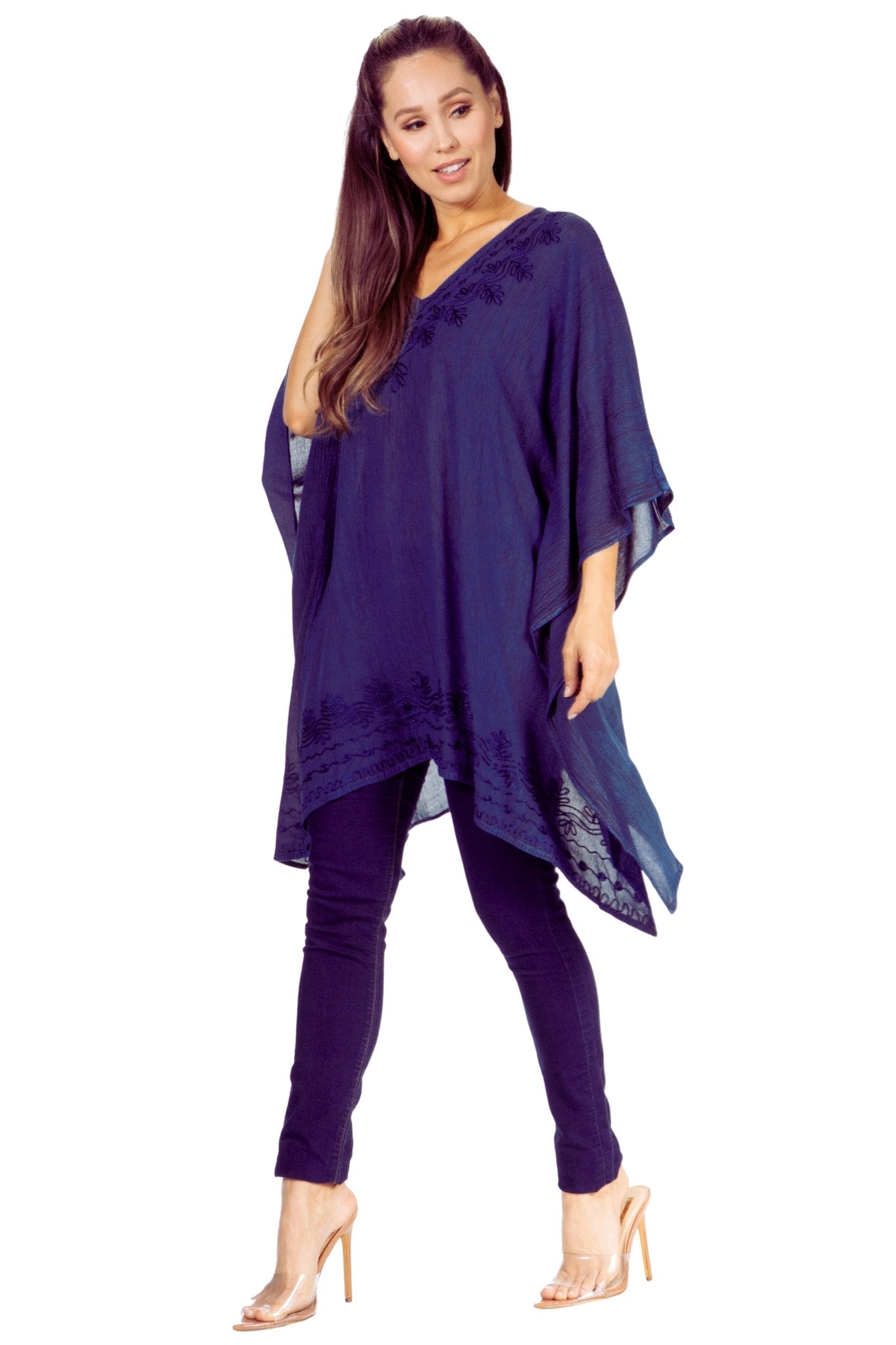 Sakkas Wren Lightweight Circle Poncho Top Blouse With Detailed Embroidery - Courbe et Compagnie