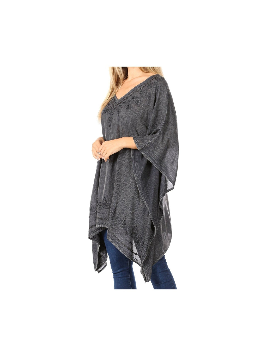 Sakkas Wren Lightweight Circle Poncho Top Blouse With Detailed Embroidery - Courbe et Compagnie