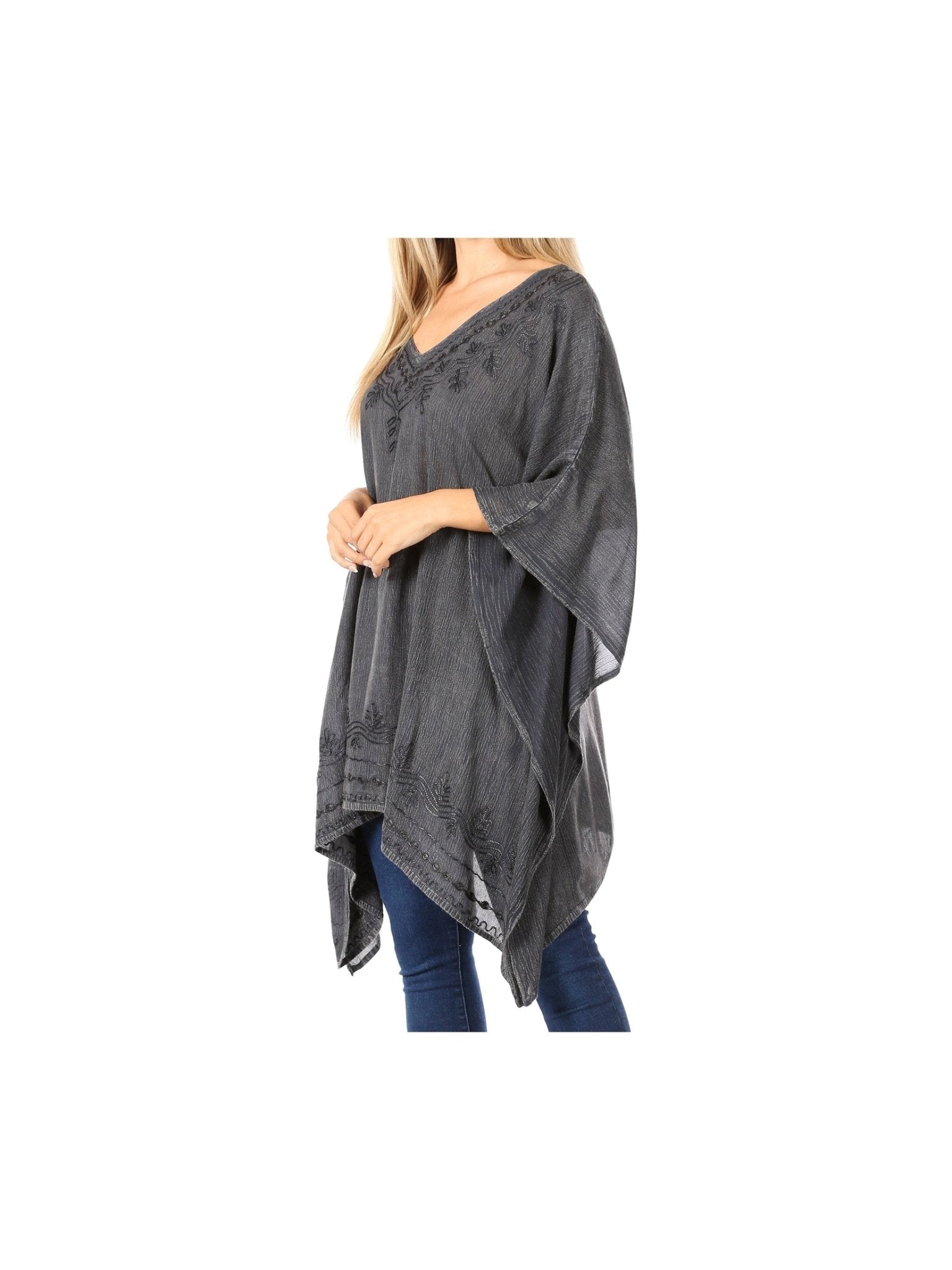 Sakkas Wren Lightweight Circle Poncho Top Blouse With Detailed Embroidery - Courbe et Compagnie