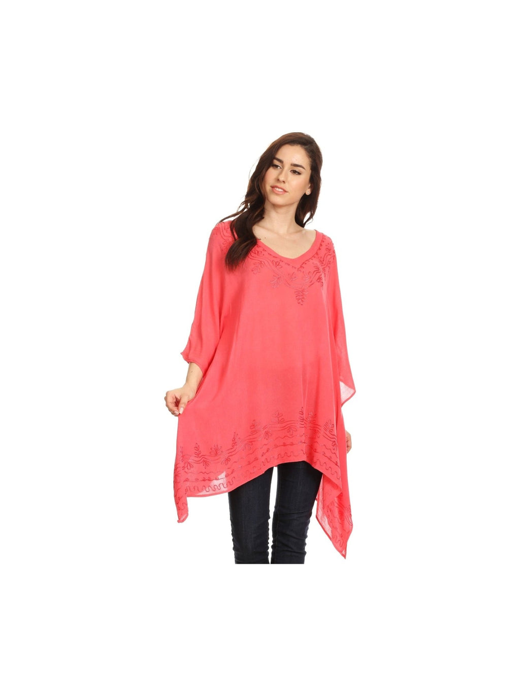 Sakkas Wren Lightweight Circle Poncho Top Blouse With Detailed Embroidery - Courbe et Compagnie