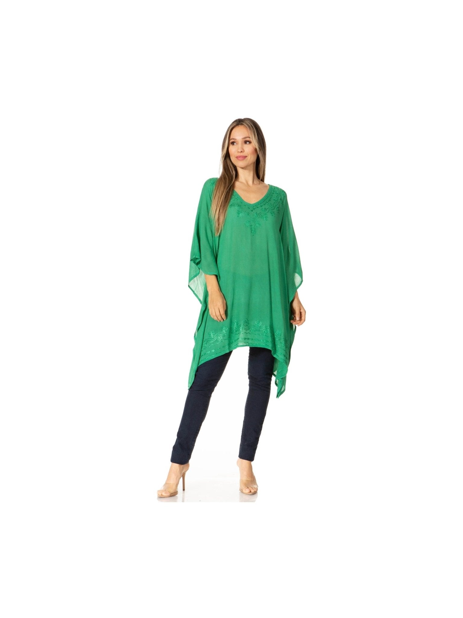 Sakkas Wren Lightweight Circle Poncho Top Blouse With Detailed Embroidery - Courbe et Compagnie