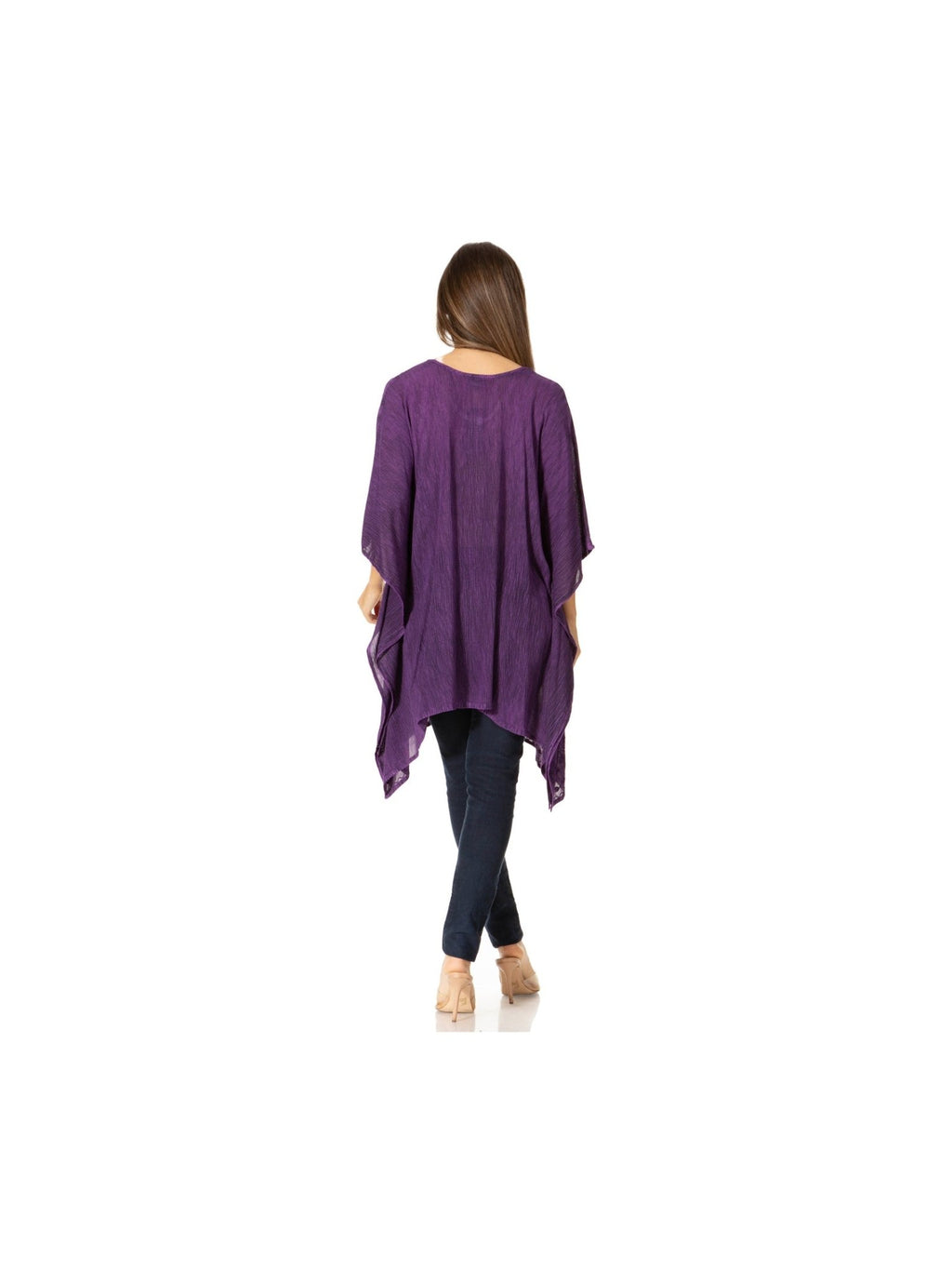 Sakkas Wren Lightweight Circle Poncho Top Blouse With Detailed Embroidery - Courbe et Compagnie