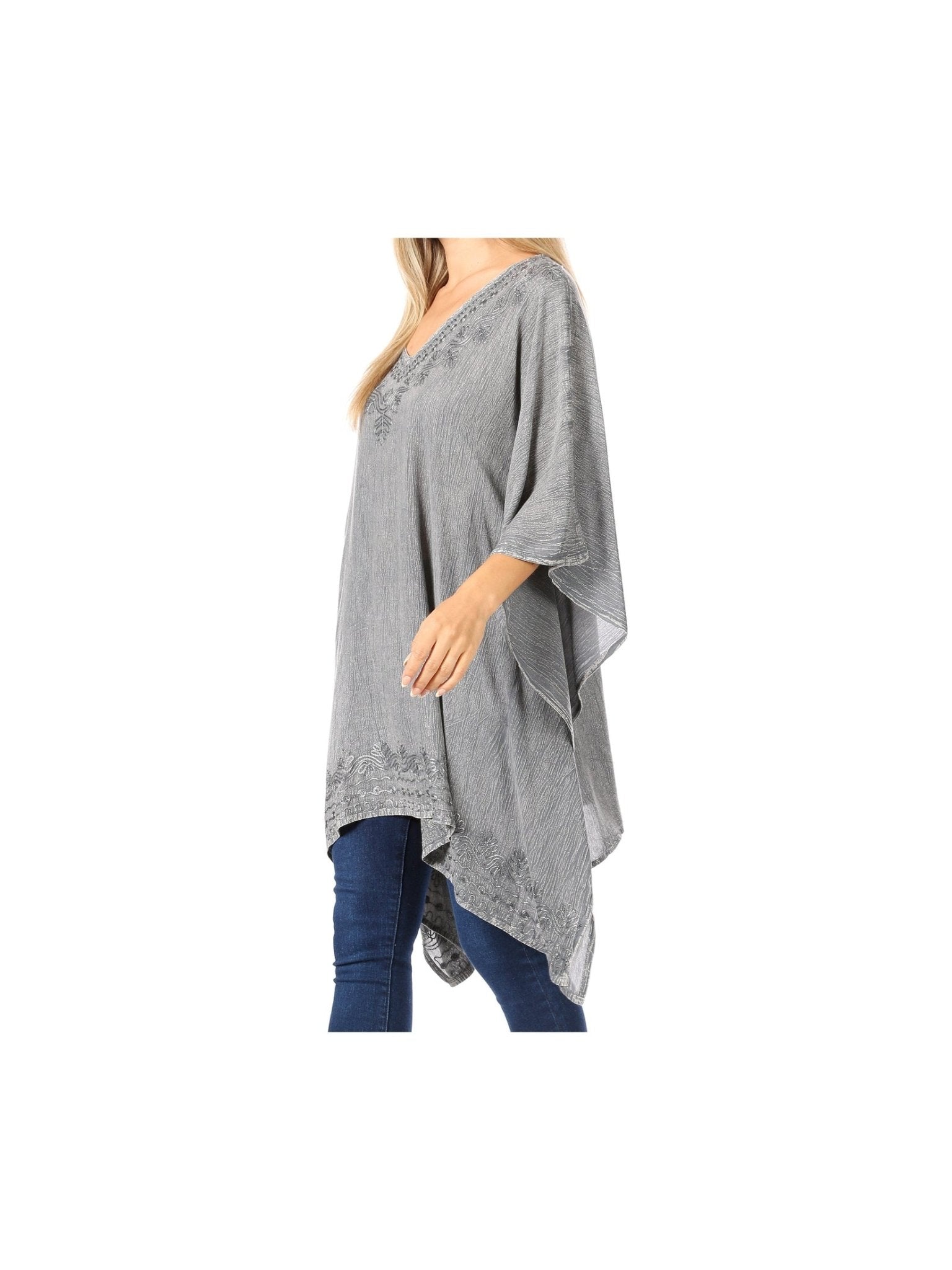 Sakkas Wren Lightweight Circle Poncho Top Blouse With Detailed Embroidery - Courbe et Compagnie