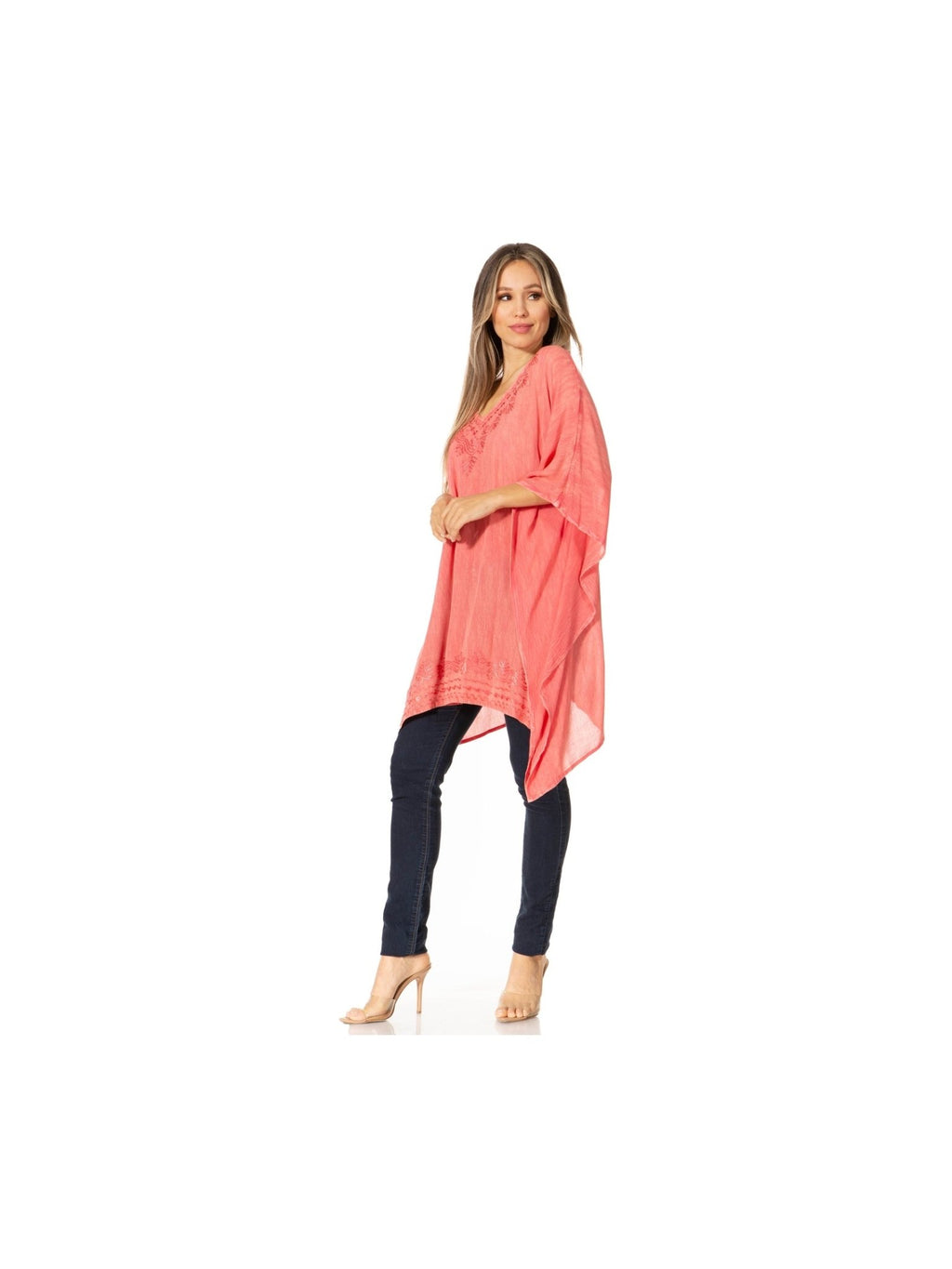 Sakkas Wren Lightweight Circle Poncho Top Blouse With Detailed Embroidery - Courbe et Compagnie