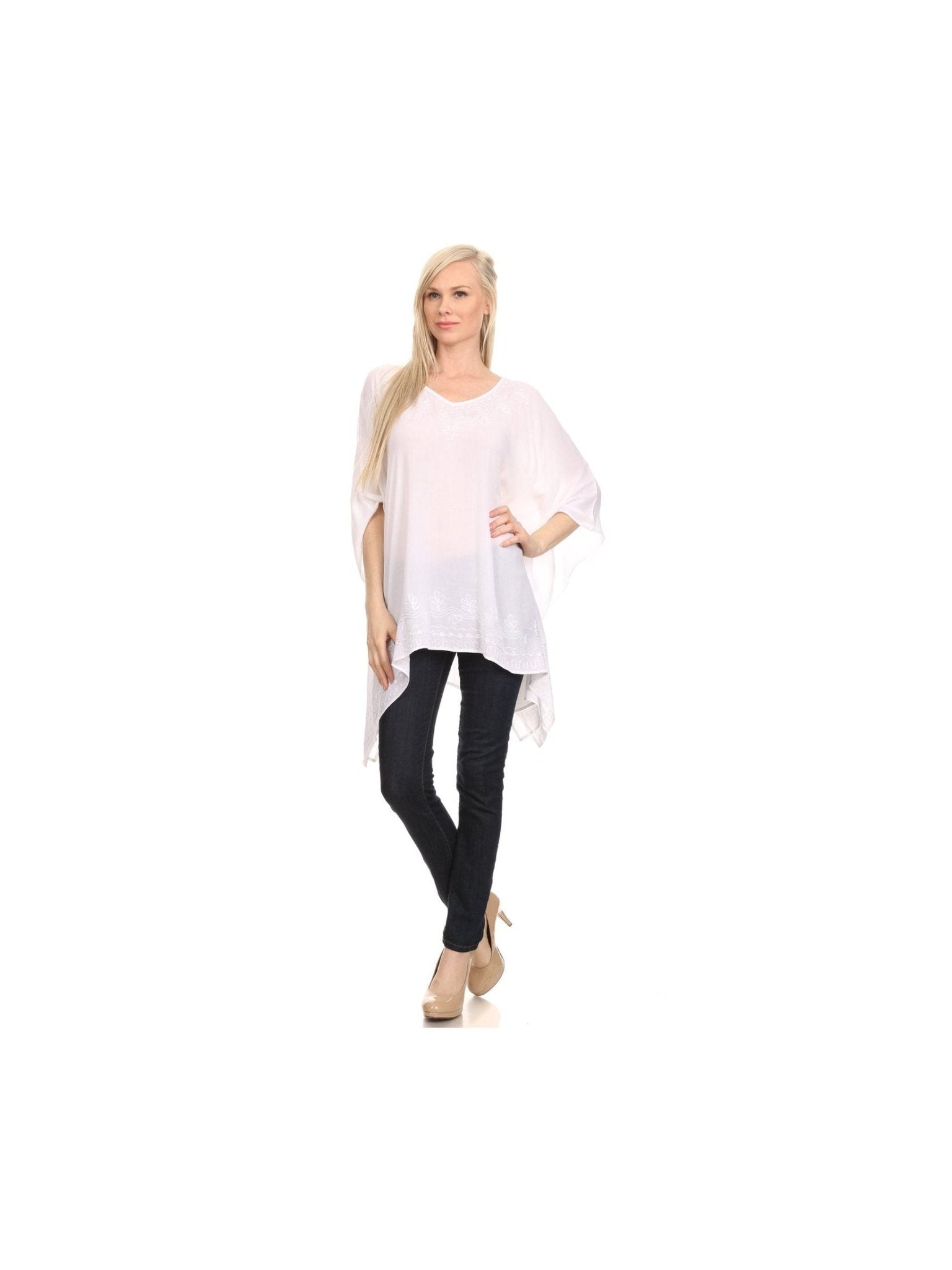 Sakkas Wren Lightweight Circle Poncho Top Blouse With Detailed Embroidery - Courbe et Compagnie