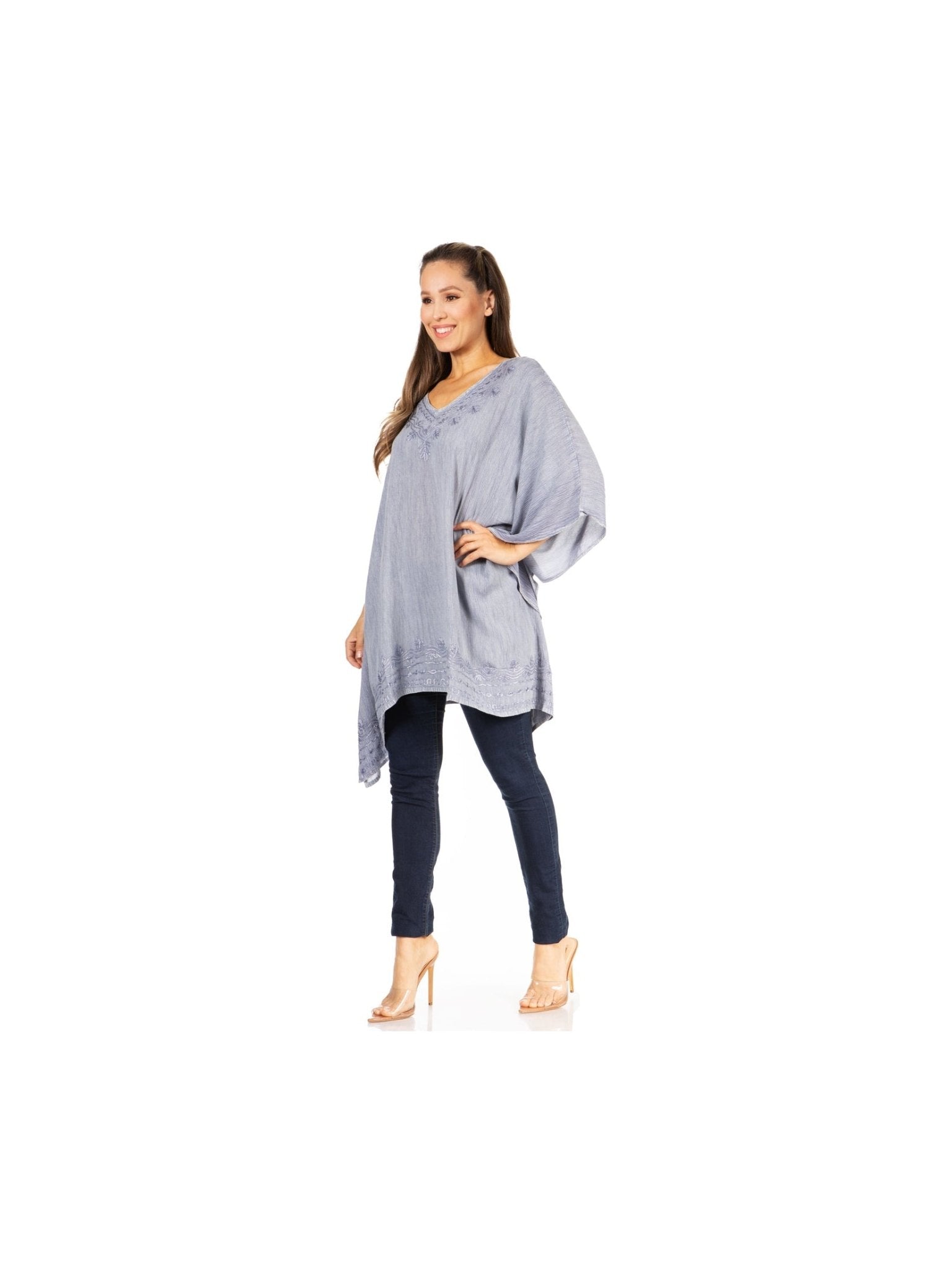 Sakkas Wren Lightweight Circle Poncho Top Blouse With Detailed Embroidery - Courbe et Compagnie