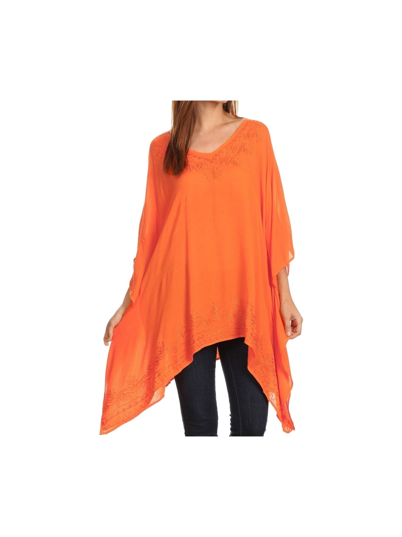 Sakkas Wren Lightweight Circle Poncho Top Blouse With Detailed Embroidery - Courbe et Compagnie