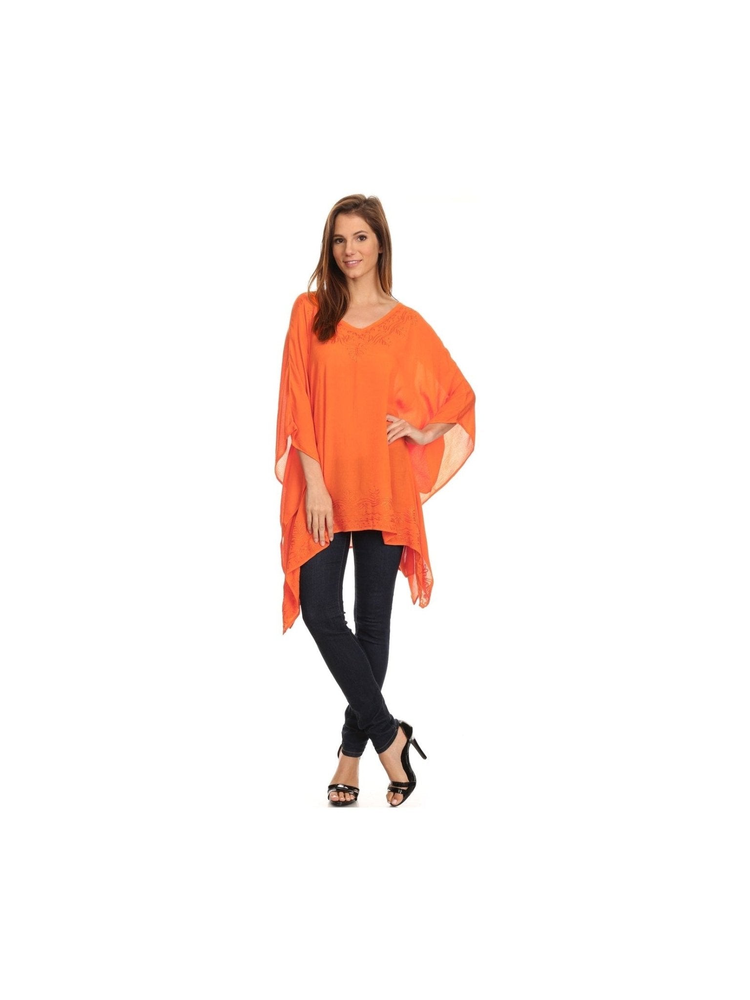Sakkas Wren Lightweight Circle Poncho Top Blouse With Detailed Embroidery - Courbe et Compagnie