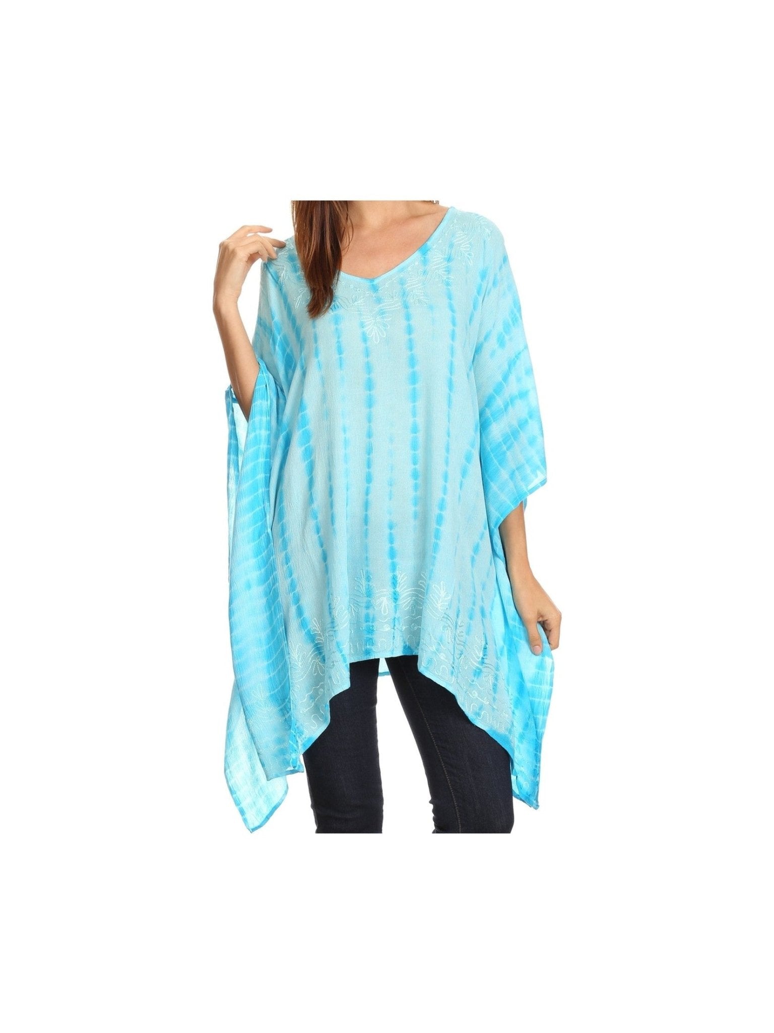 Sakkas Wren Lightweight Circle Poncho Top Blouse With Detailed Embroidery - Courbe et Compagnie