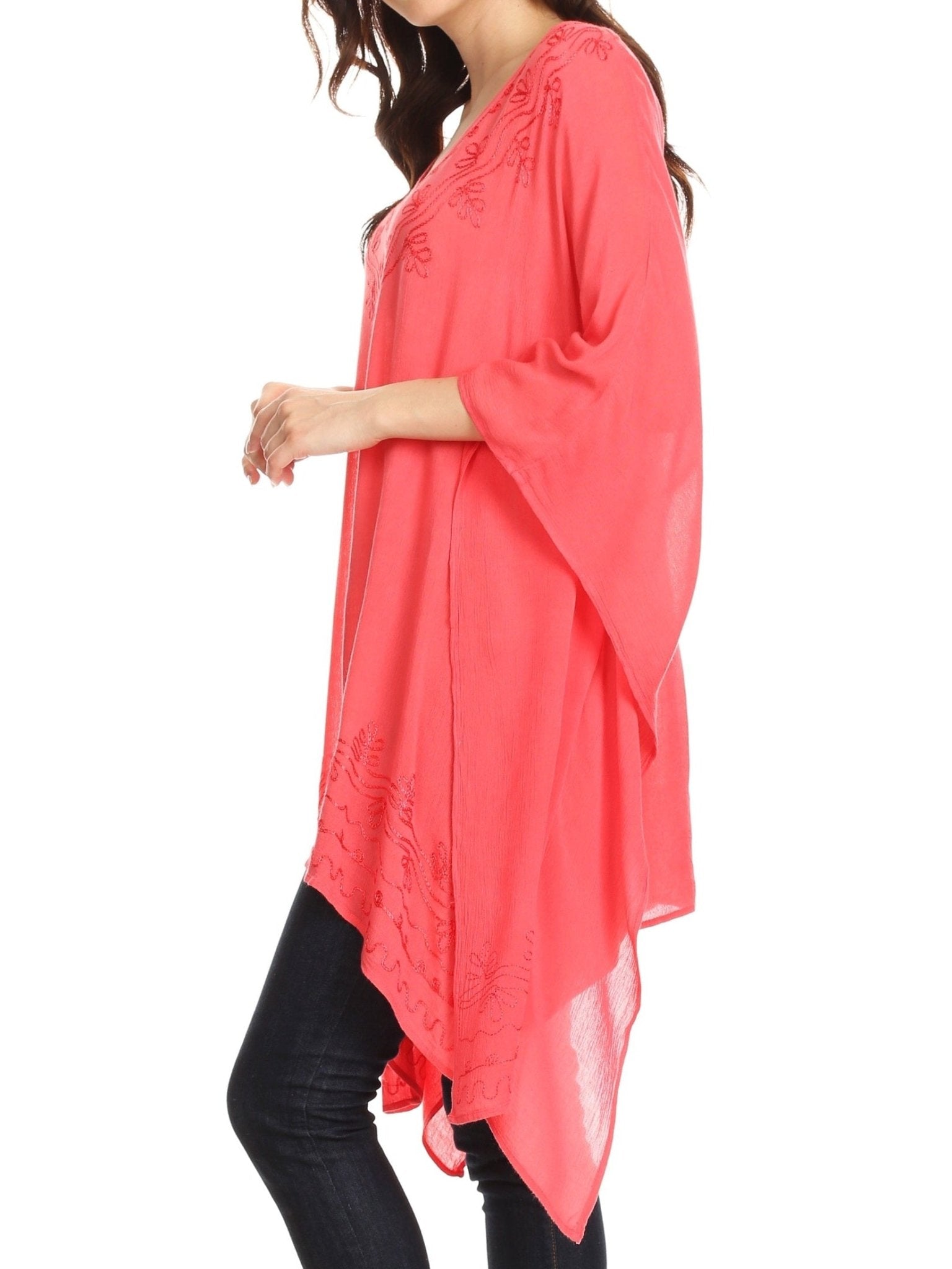 Sakkas Wren Lightweight Circle Poncho Top Blouse With Detailed Embroidery - Courbe et Compagnie