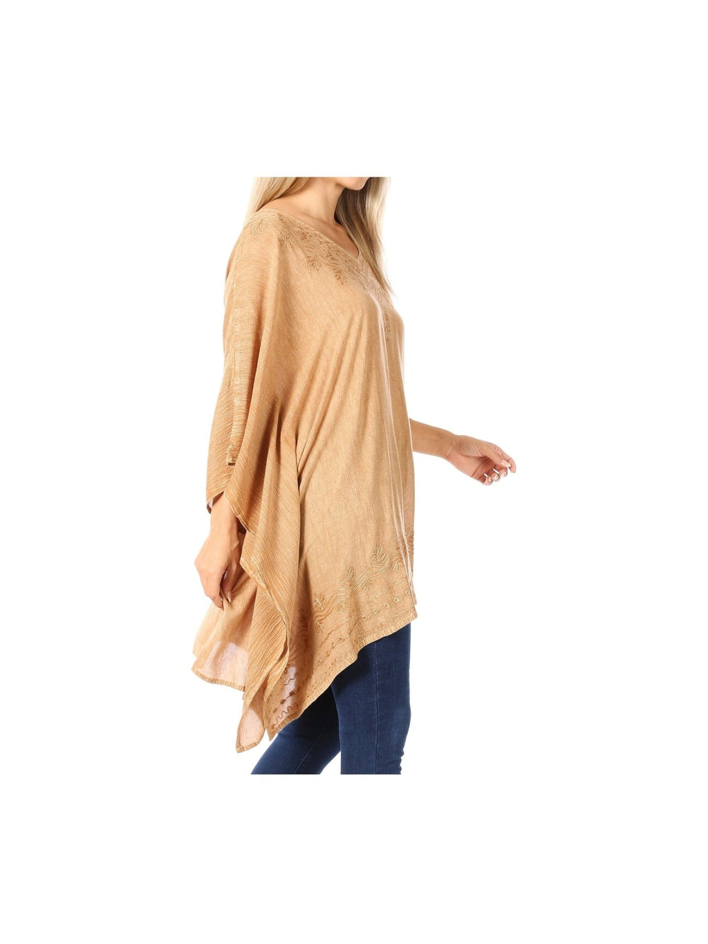 Sakkas Wren Lightweight Circle Poncho Top Blouse With Detailed Embroidery - Courbe et Compagnie