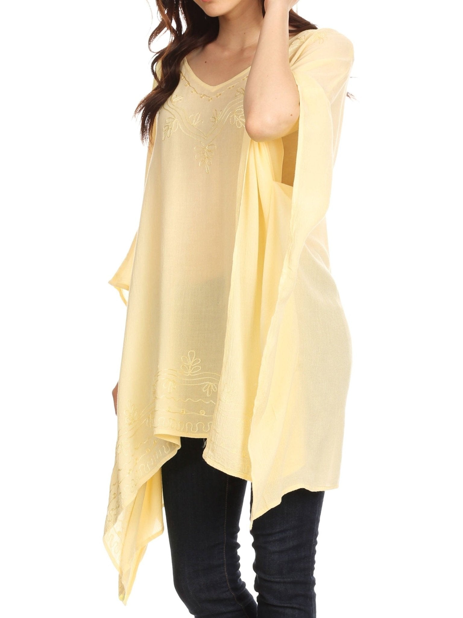 Sakkas Wren Lightweight Circle Poncho Top Blouse With Detailed Embroidery - Courbe et Compagnie