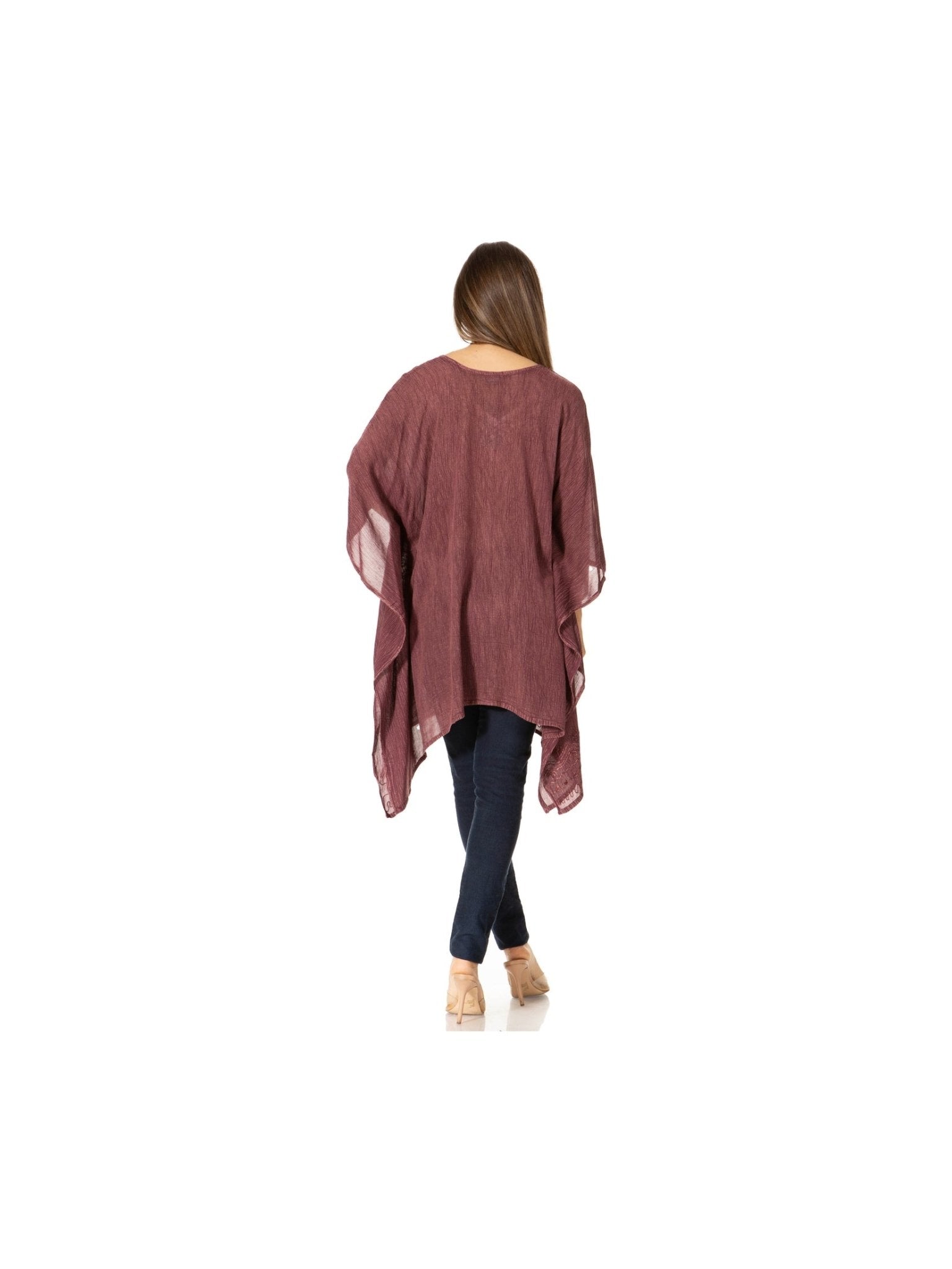 Sakkas Wren Lightweight Circle Poncho Top Blouse With Detailed Embroidery - Courbe et Compagnie