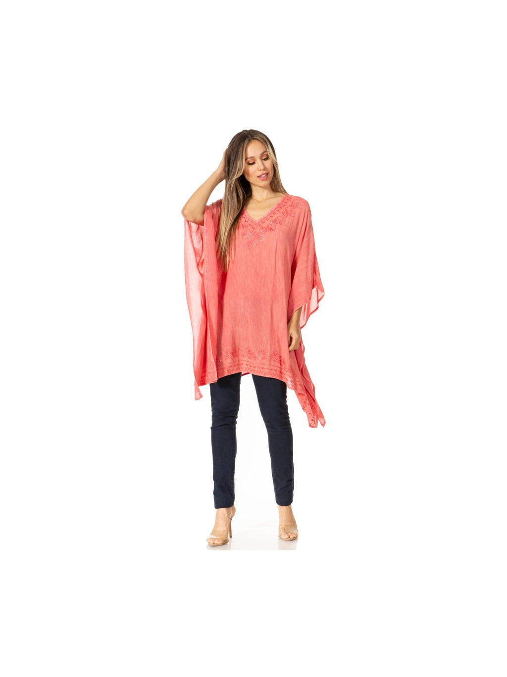 Sakkas Wren Lightweight Circle Poncho Top Blouse With Detailed Embroidery - Courbe et Compagnie
