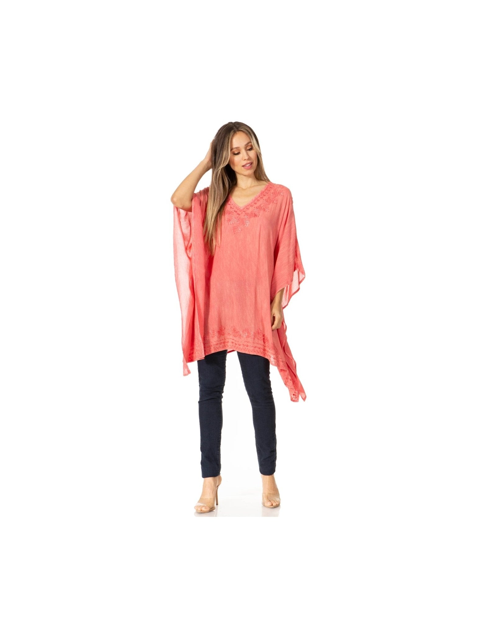 Sakkas Wren Lightweight Circle Poncho Top Blouse With Detailed Embroidery - Courbe et Compagnie