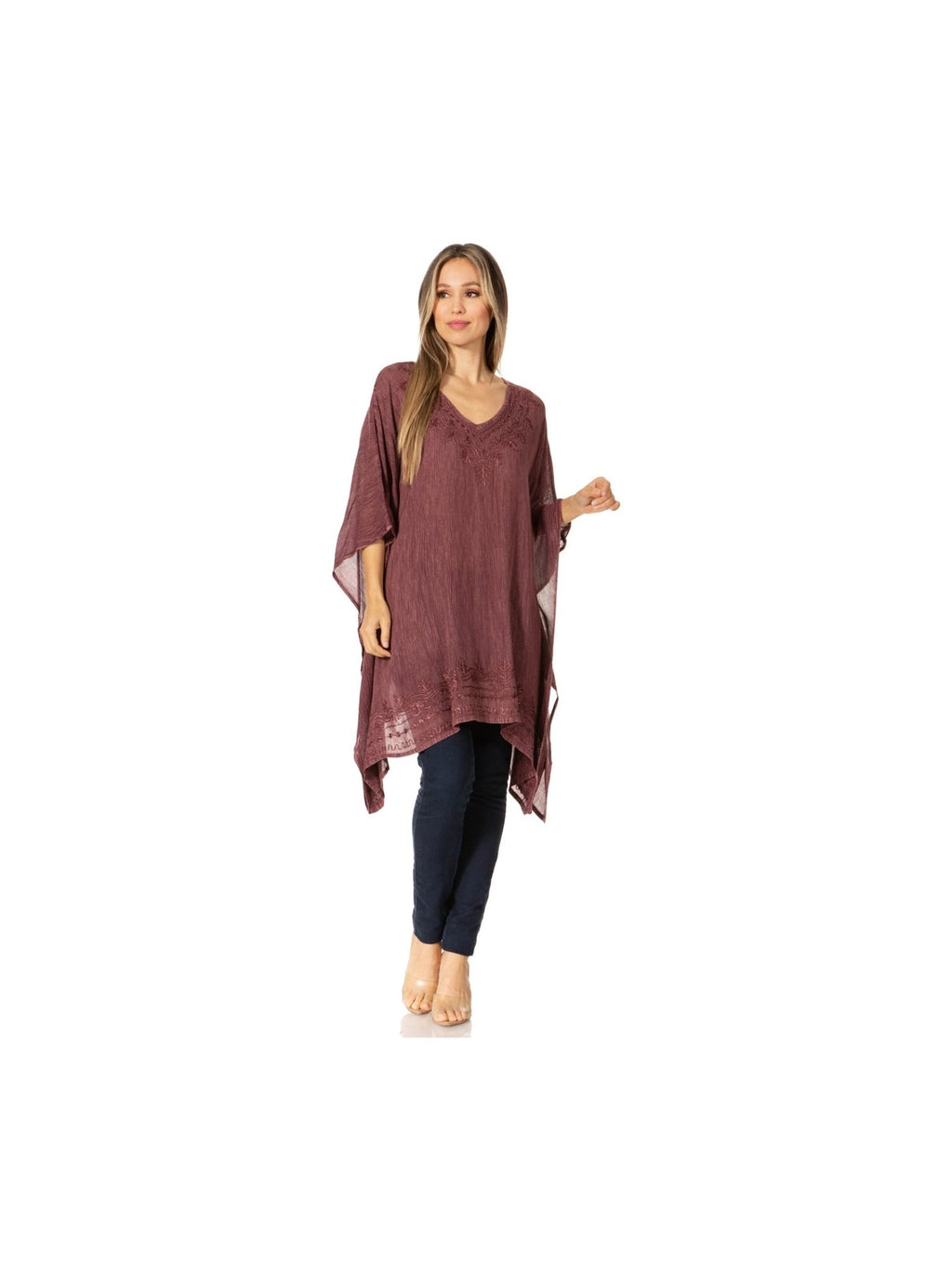 Sakkas Wren Lightweight Circle Poncho Top Blouse With Detailed Embroidery - Courbe et Compagnie