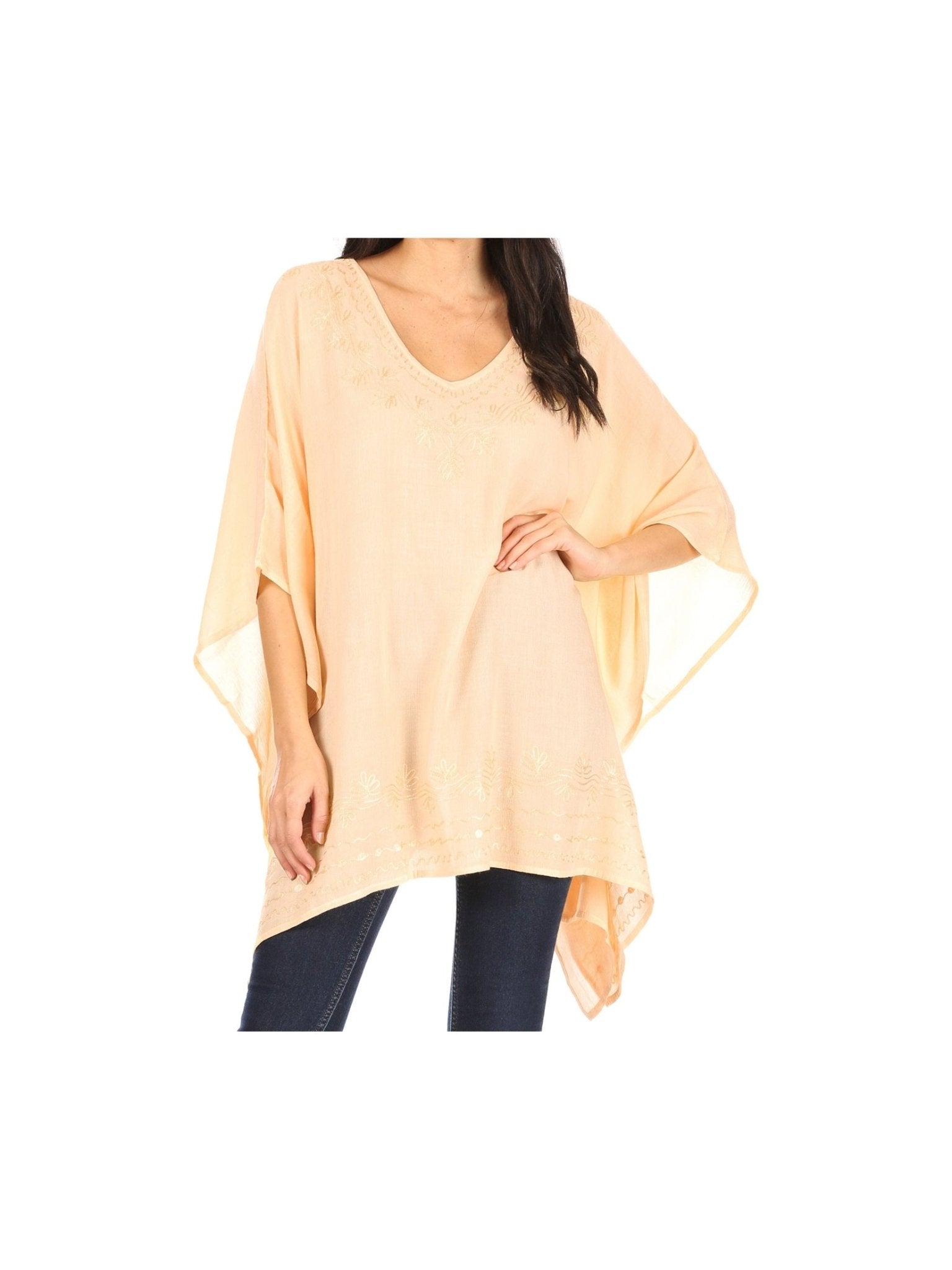 Sakkas Wren Lightweight Circle Poncho Top Blouse With Detailed Embroidery - Courbe et Compagnie